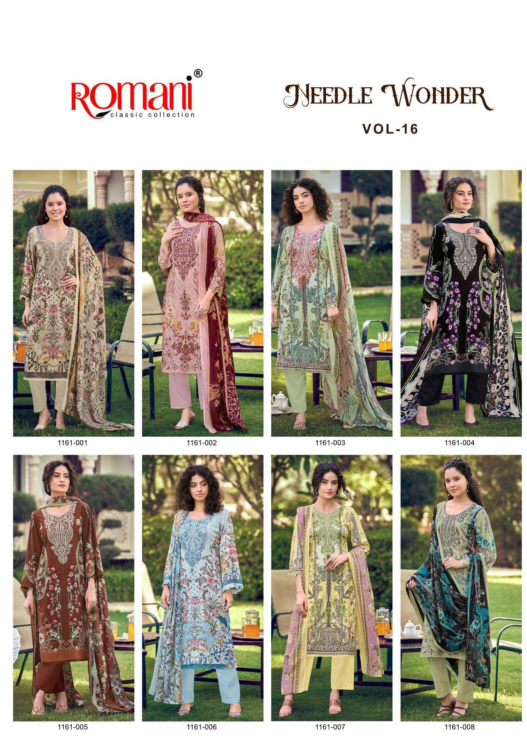 Romani Needle Wonder Vol 16 Cotton Dress Material 8 pcs Catalog