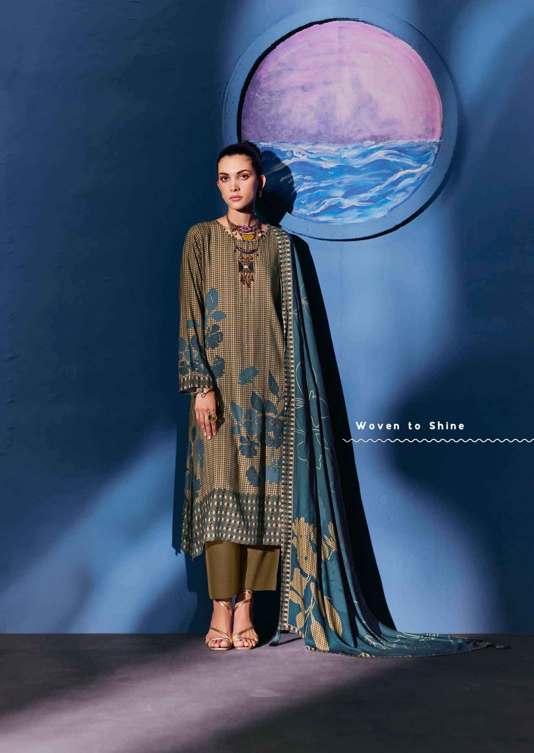 Sadhana Fashion Celestial Weave Digital Printed Pashmina Salwar Suit Suppliers