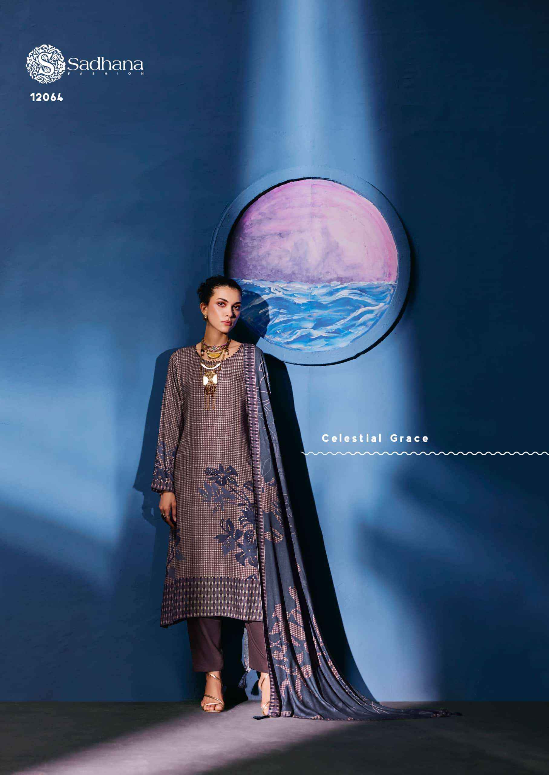 Sadhana Fashion Celestial Weave Digital Printed Pashmina Salwar Suit Suppliers