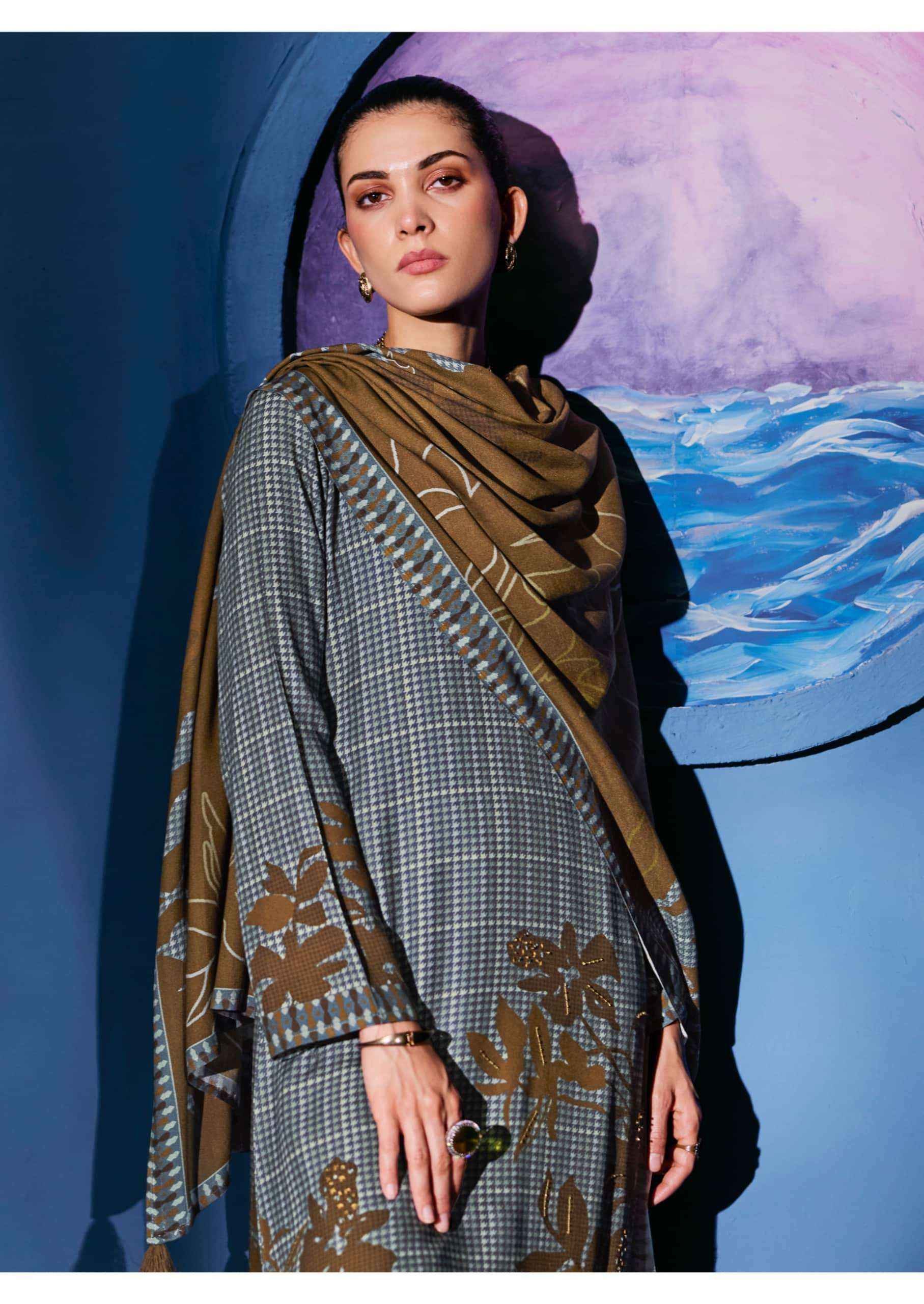 Sadhana Fashion Celestial Weave Digital Printed Pashmina Salwar Suit Suppliers