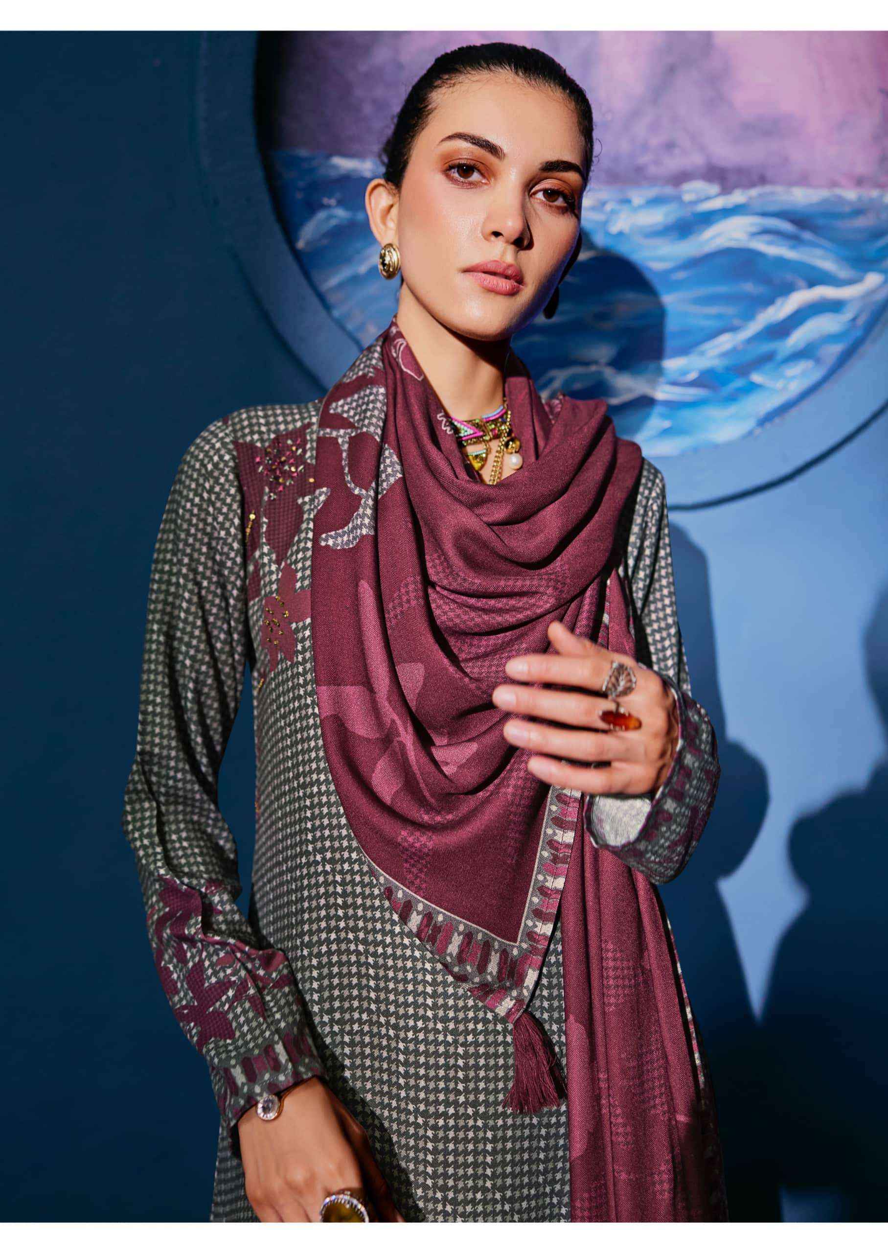 Sadhana Fashion Celestial Weave Digital Printed Pashmina Salwar Suit Suppliers