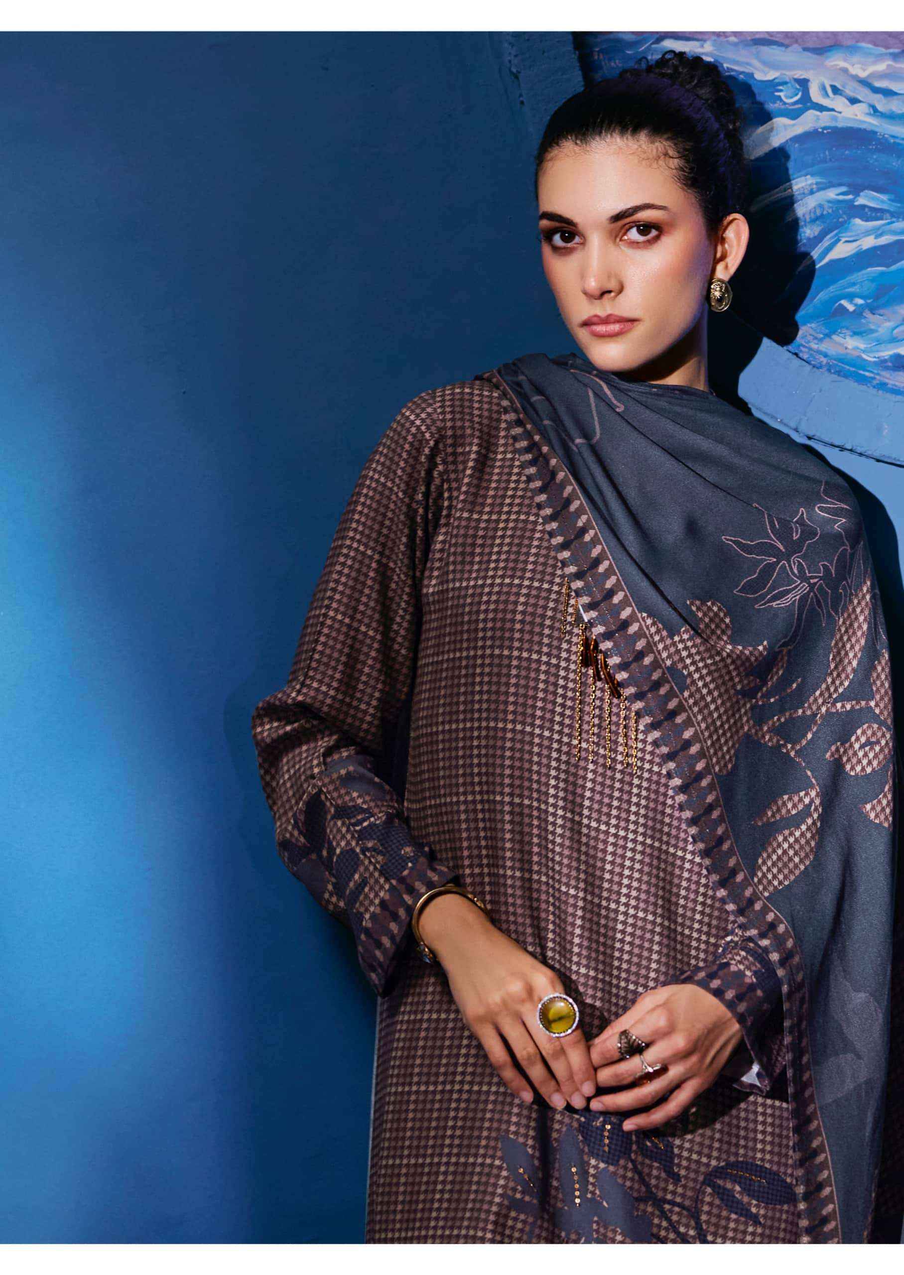 Sadhana Fashion Celestial Weave Digital Printed Pashmina Salwar Suit Suppliers