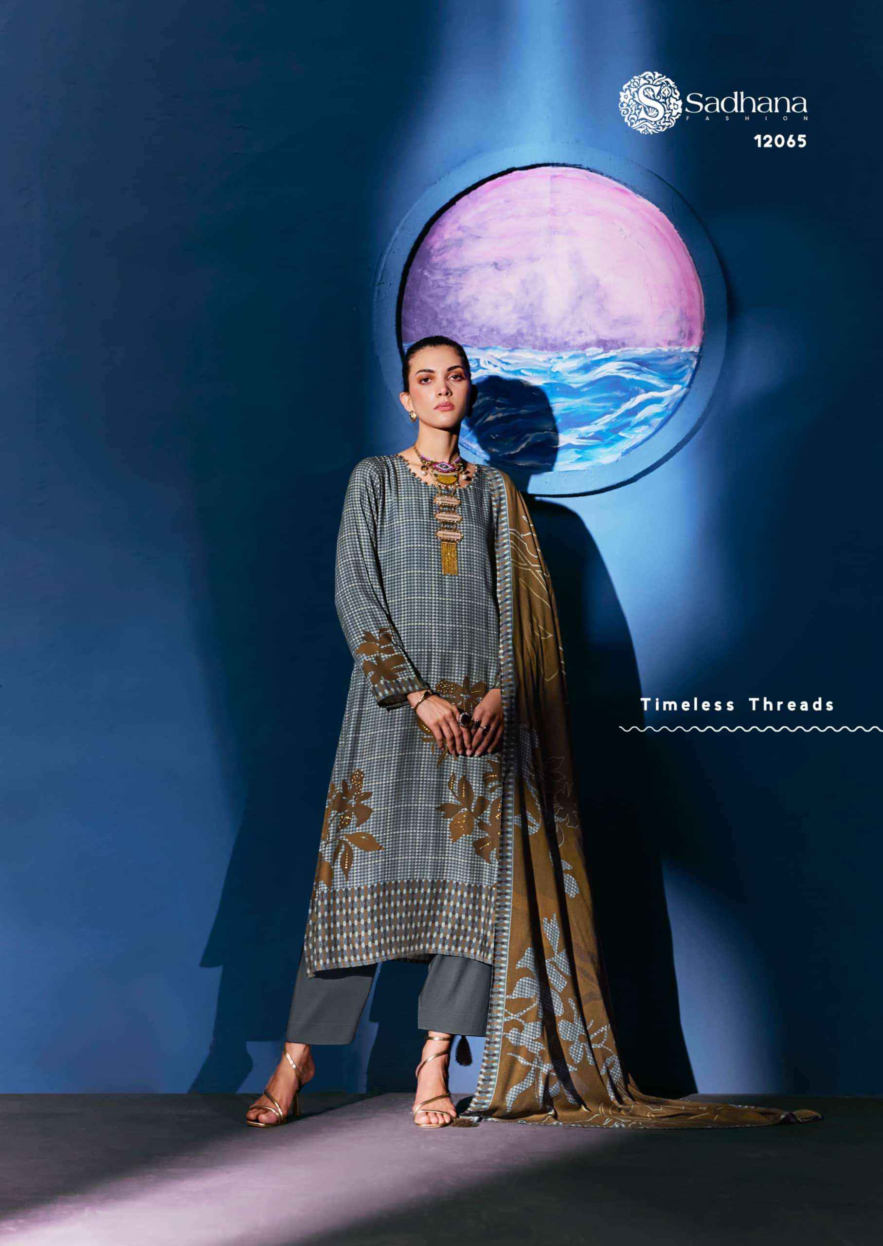 Sadhana Fashion Celestial Weave Digital Printed Pashmina Salwar Suit Suppliers