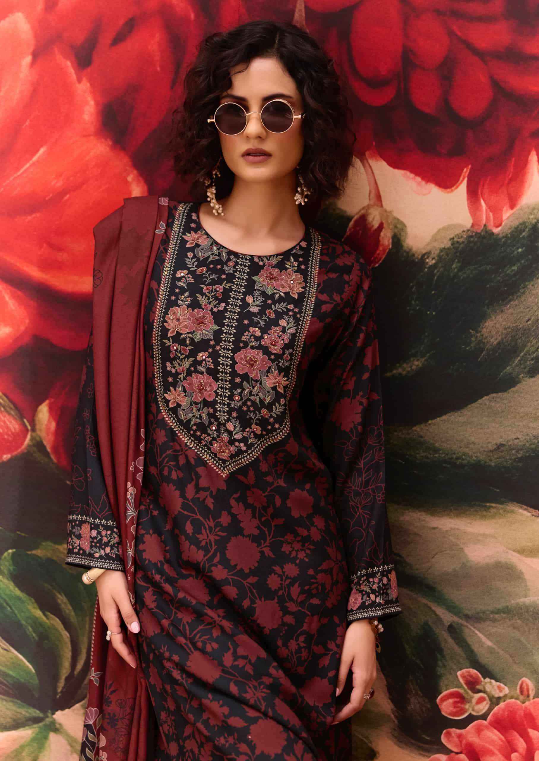 Sadhana Fashion Rose Reverie Pashmina Dress Material 6 Pcs Set