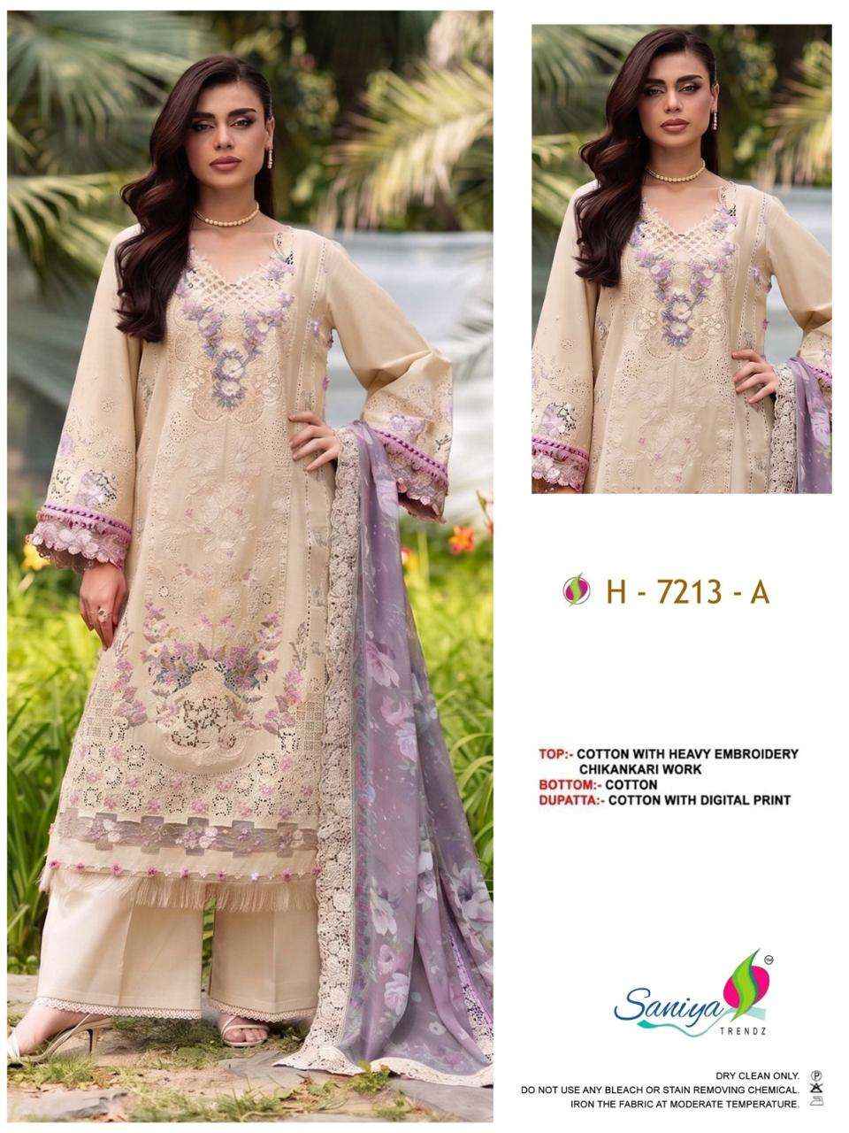 Saniya Trendz 7213 Cotton Chikankari Work Pakistani Suit 4 Pcs Set