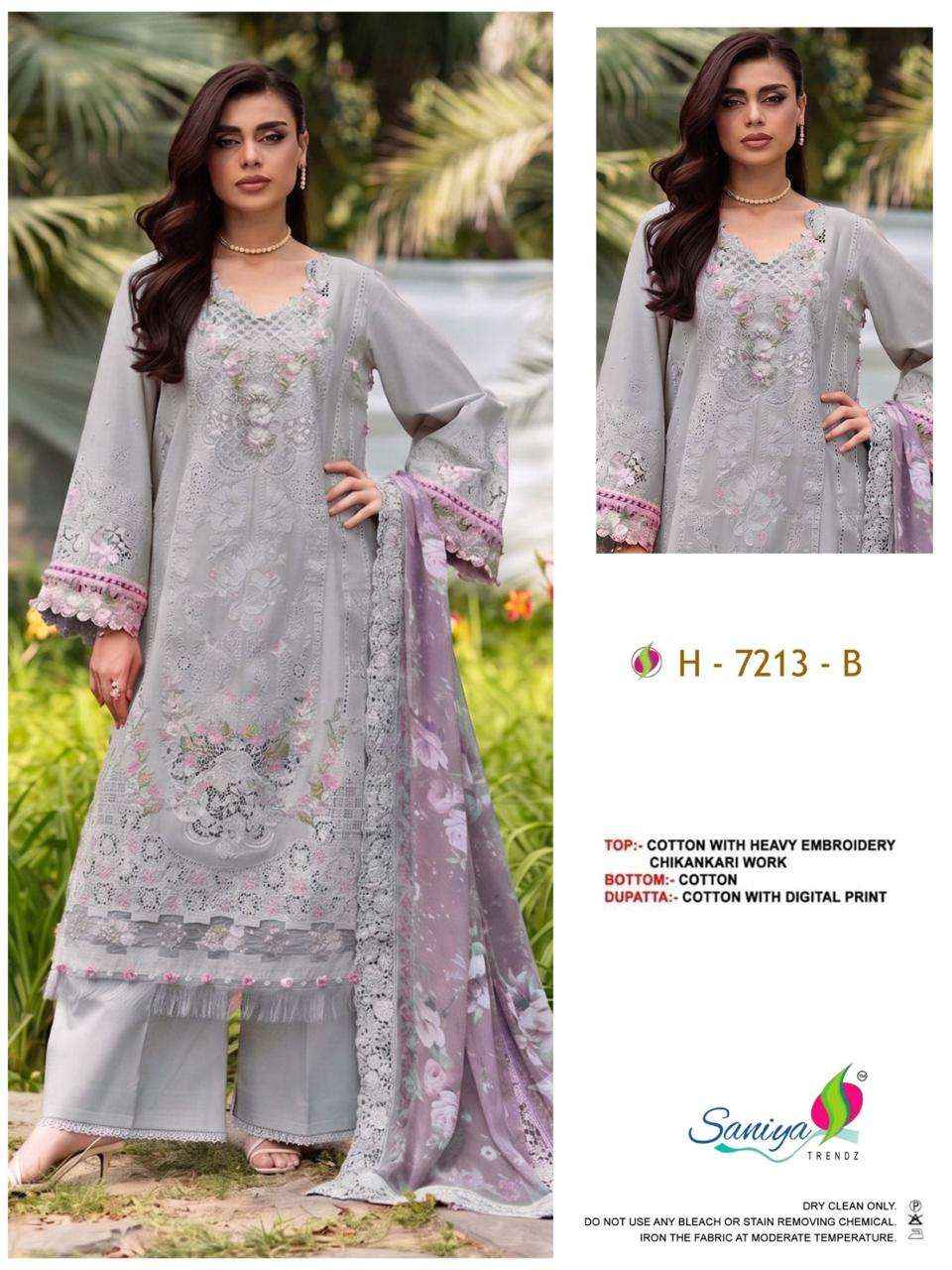 Saniya Trendz 7213 Cotton Chikankari Work Pakistani Suit 4 Pcs Set