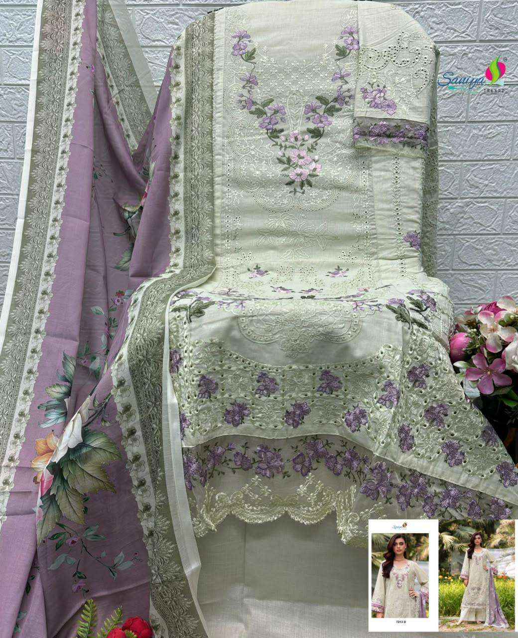 Saniya Trendz 7213 Cotton Chikankari Work Pakistani Suit 4 Pcs Set