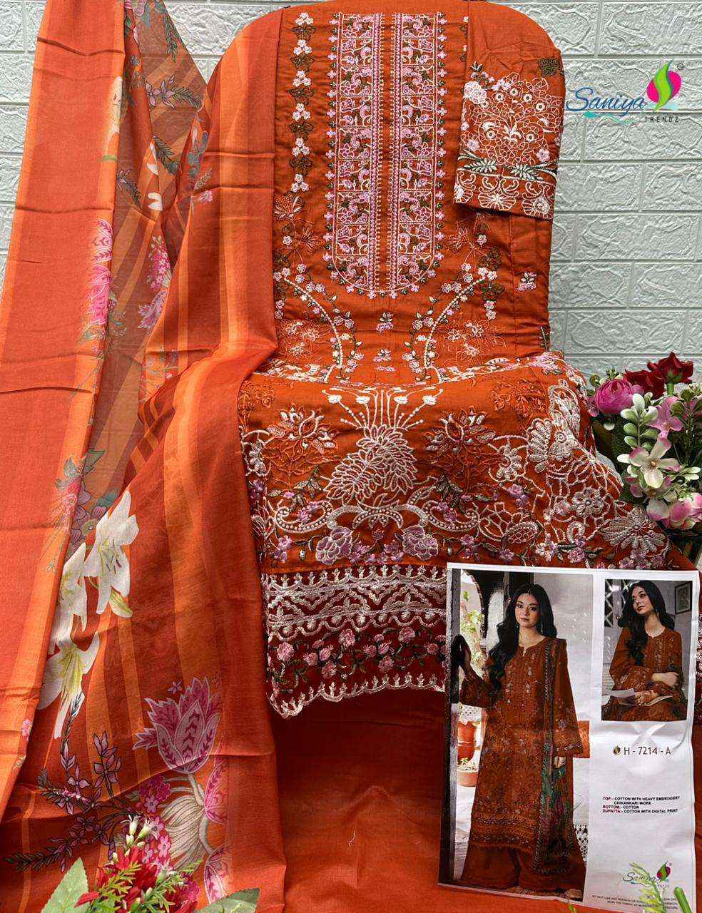 Saniya Trendz 7214 Abcd Unstitch Pakistani Dress Material 4pcs Catalog