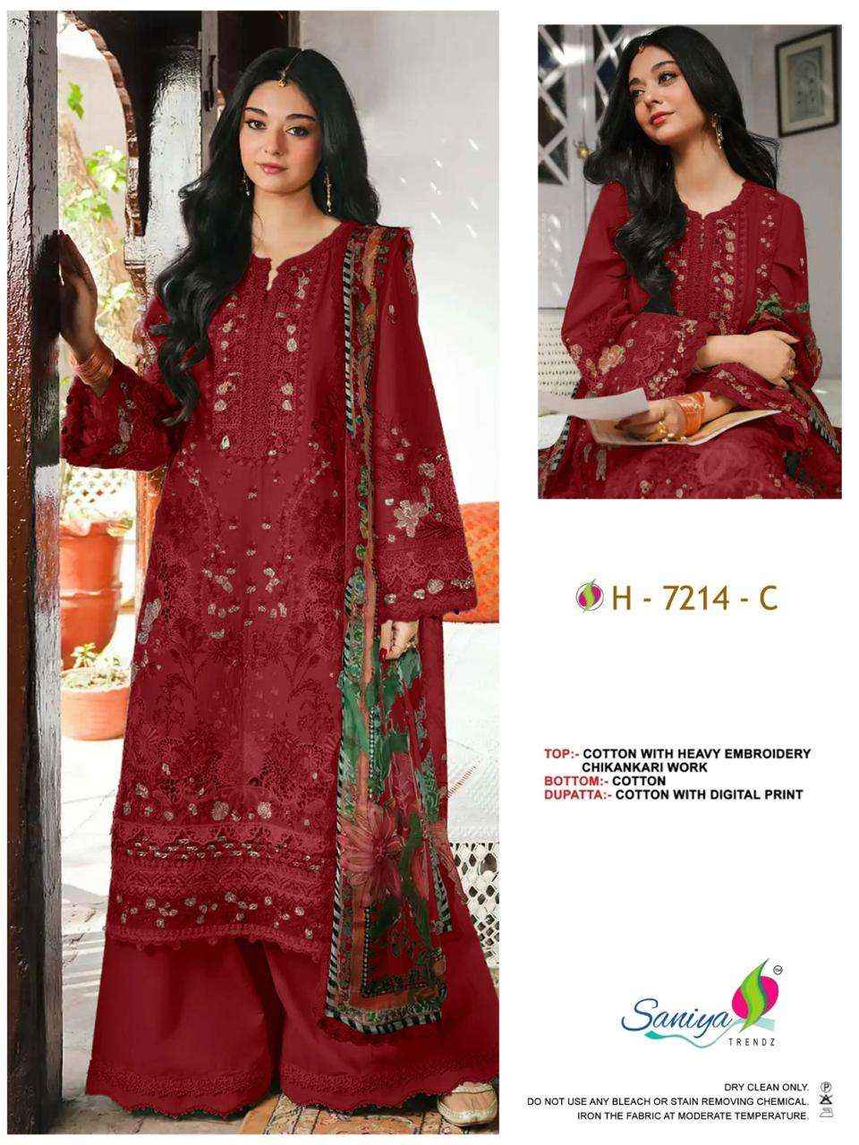 Saniya Trendz 7214 Abcd Unstitch Pakistani Dress Material 4pcs Catalog
