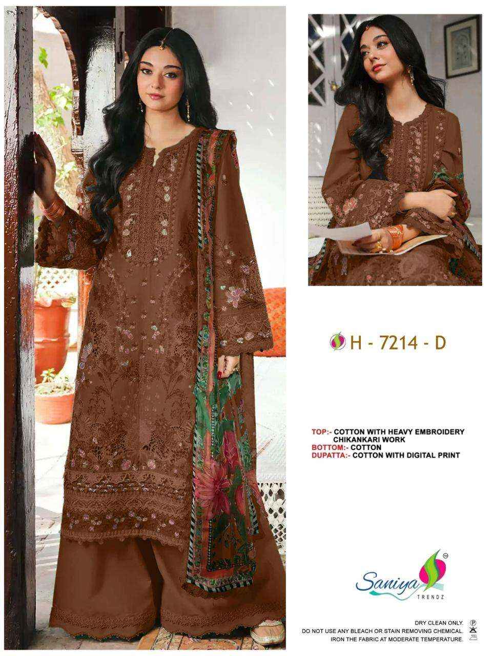 Saniya Trendz 7214 Abcd Unstitch Pakistani Dress Material 4pcs Catalog