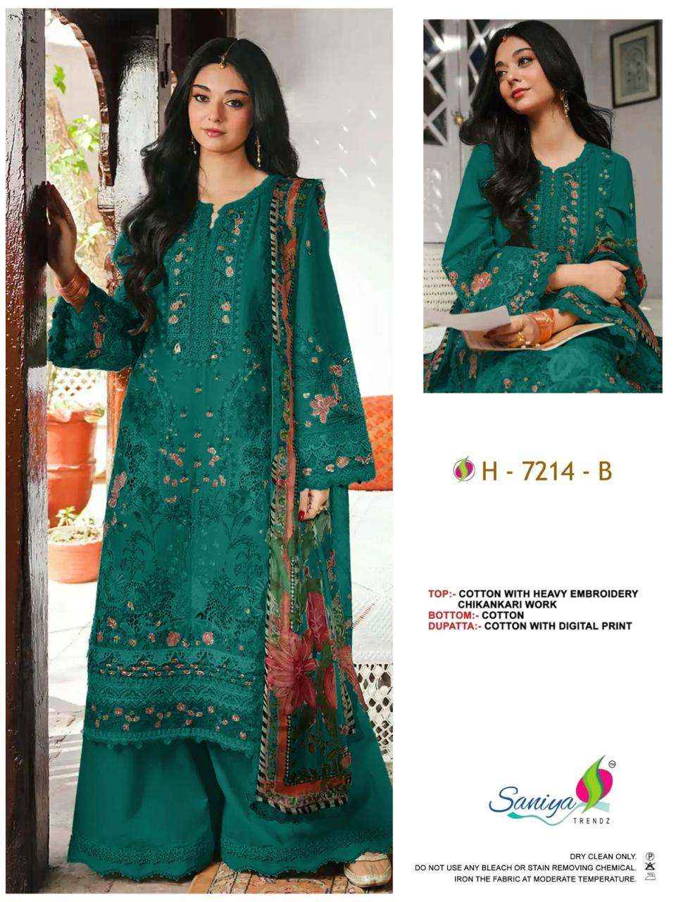 Saniya Trendz 7214 Abcd Unstitch Pakistani Dress Material 4pcs Catalog