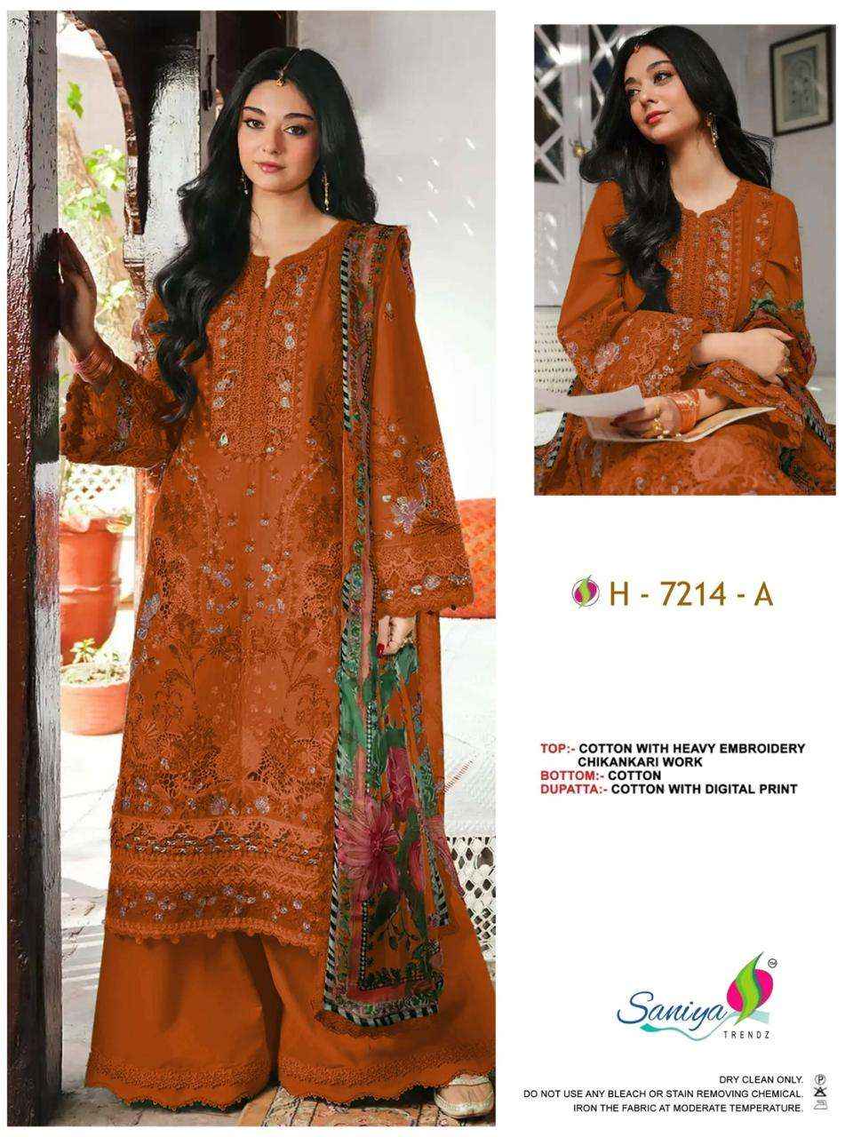 Saniya Trendz 7214 Abcd Unstitch Pakistani Dress Material 4pcs Catalog