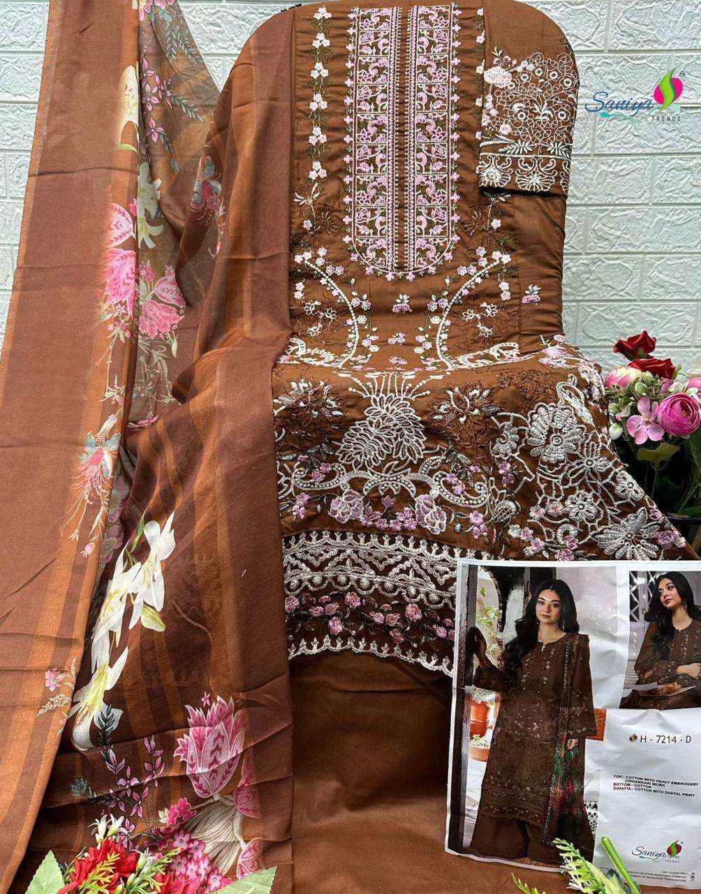 Saniya Trendz 7214 Abcd Unstitch Pakistani Dress Material 4pcs Catalog