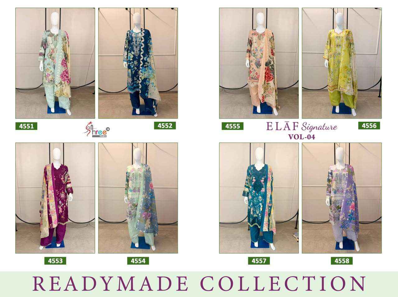 Shree Fabs Elaf Signature Vol 4 Readymade Pakistani Cotton Dress Material 8 Pcs Catalog 