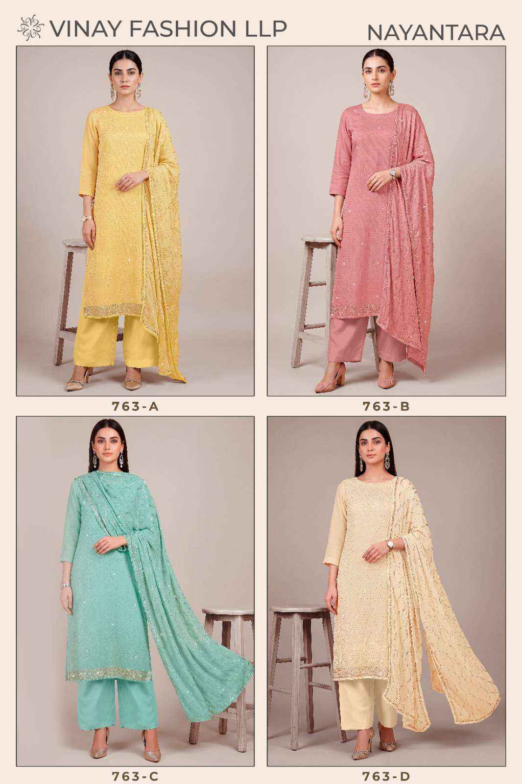 Vinay Fashion Kuleesh Nayantara Partywear Style Ladies Dress Material 4 Pcs Catalog )