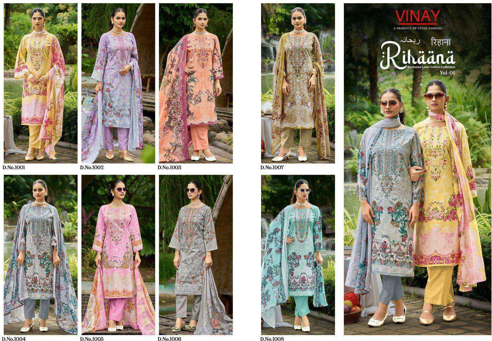 Vinay Fashion Rihaana Vol 1 Pure Cotton Dress Material Wholesale Price 8 Pcs Catalogue
