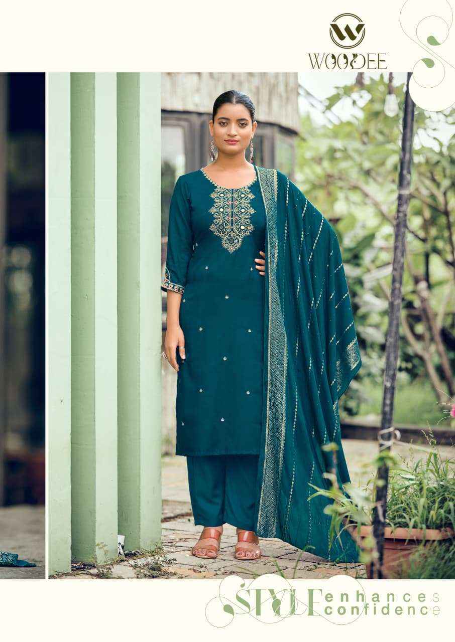 Woodee Raahi Premium Designs 3 Piece Suit Catalog Suppliers 6 Pcs Catalog 