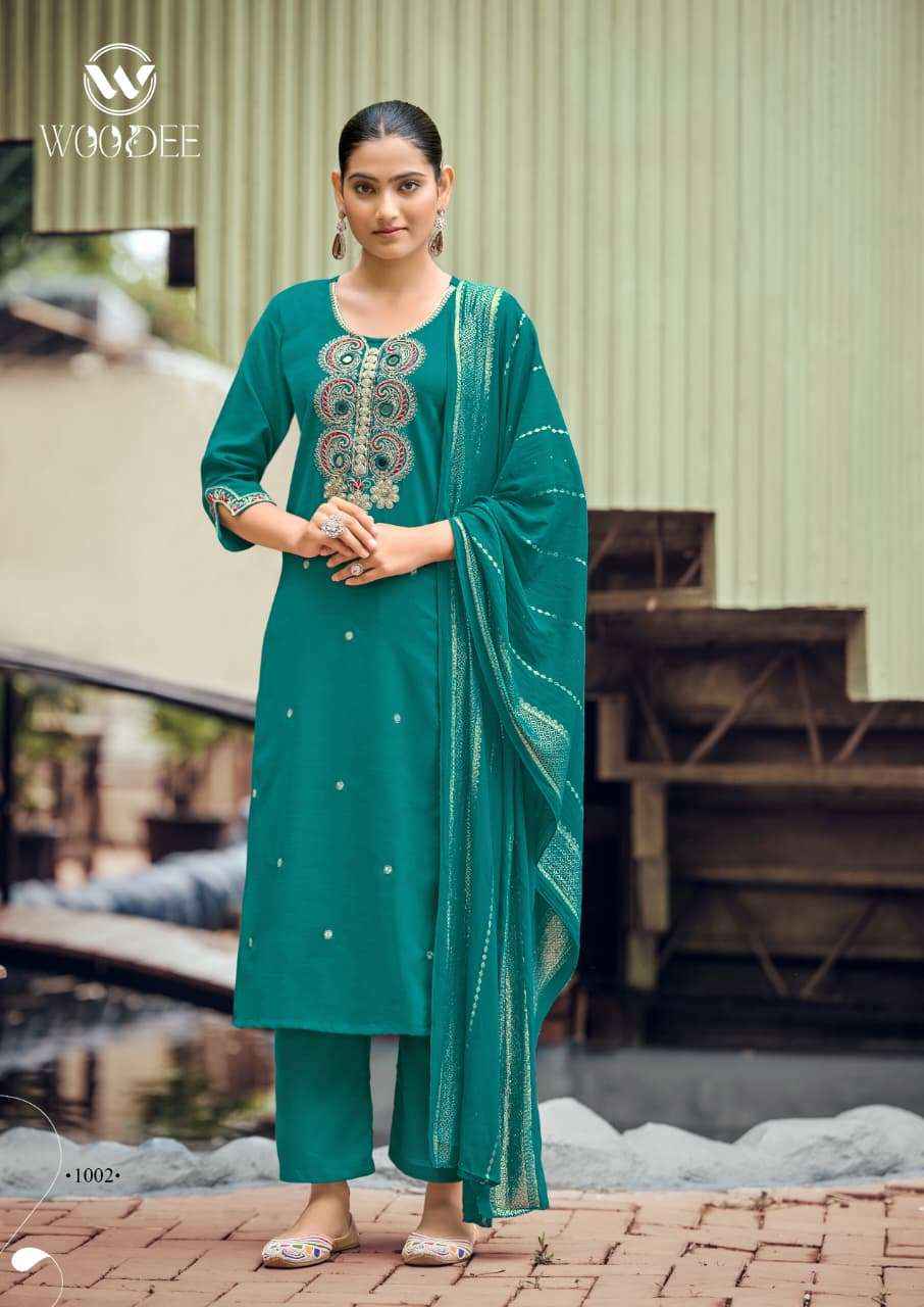 Woodee Raahi Premium Designs 3 Piece Suit Catalog Suppliers 6 Pcs Catalog 