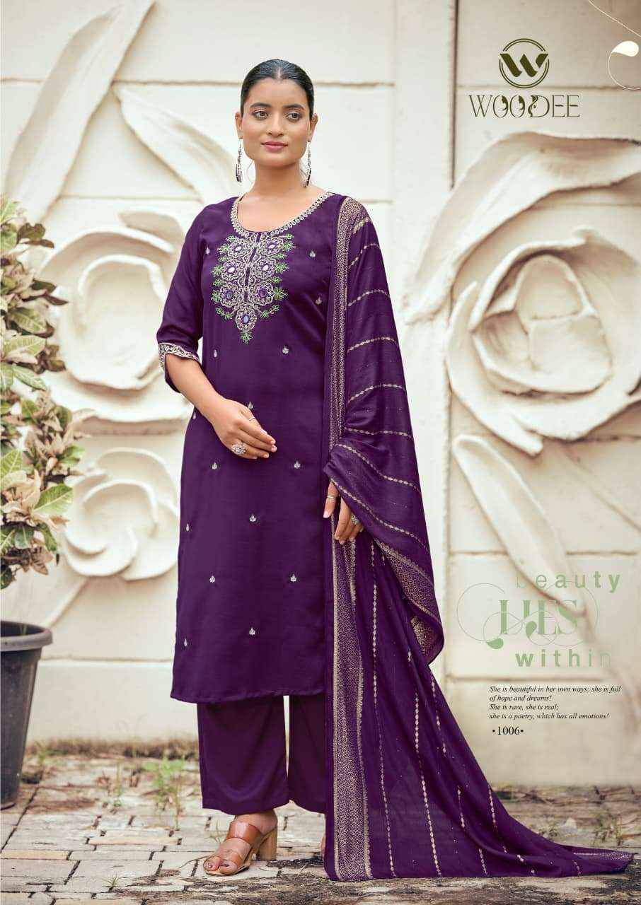 Woodee Raahi Premium Designs 3 Piece Suit Catalog Suppliers 6 Pcs Catalog 