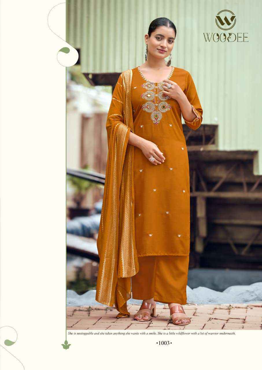 Woodee Raahi Premium Designs 3 Piece Suit Catalog Suppliers 6 Pcs Catalog 