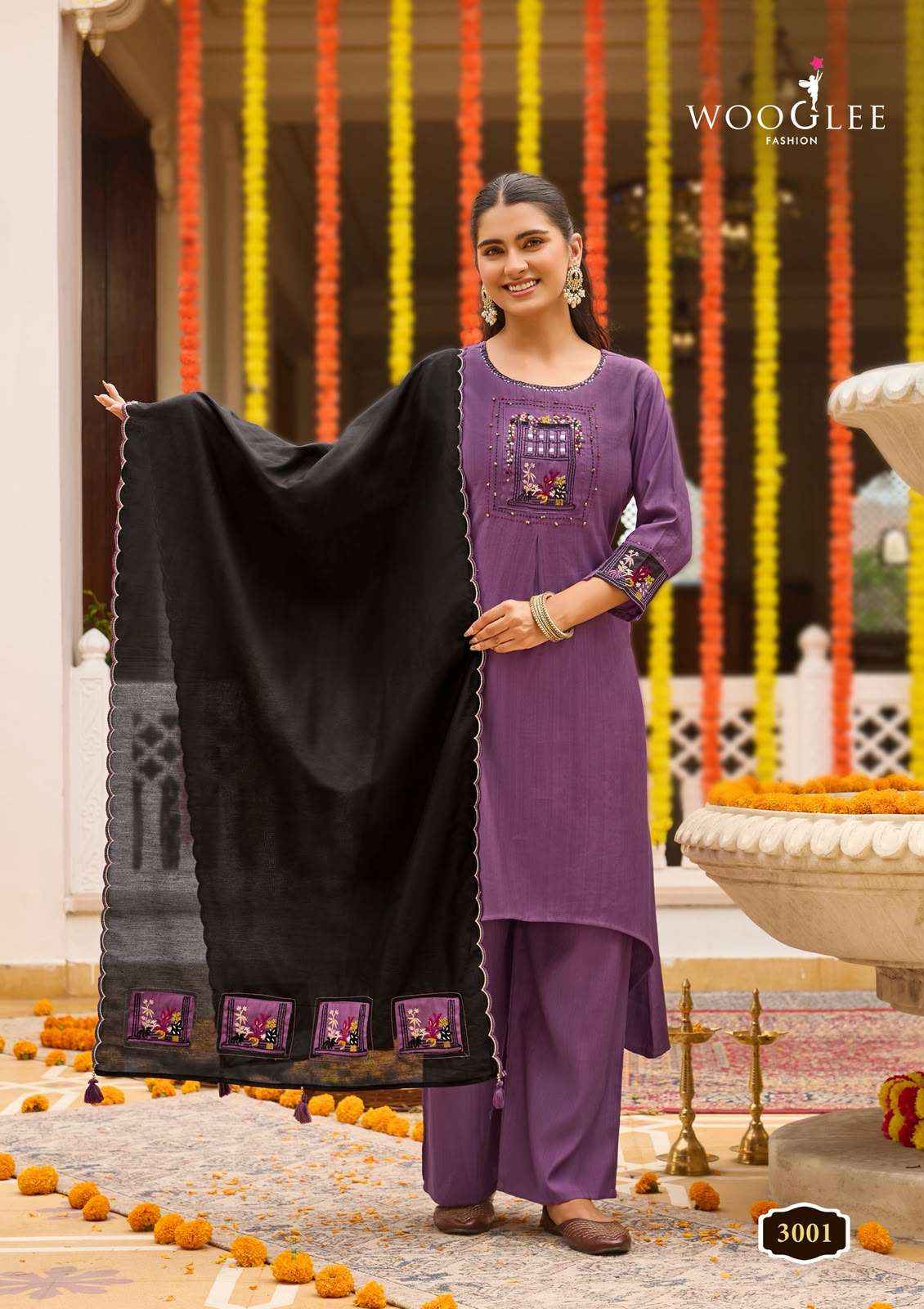 WOOGLEE UTSAVI VISCOSE FANCY WORKS LADIES KURTI BOTTOM AND DUPATTA SET 6 PCS CATALOG 