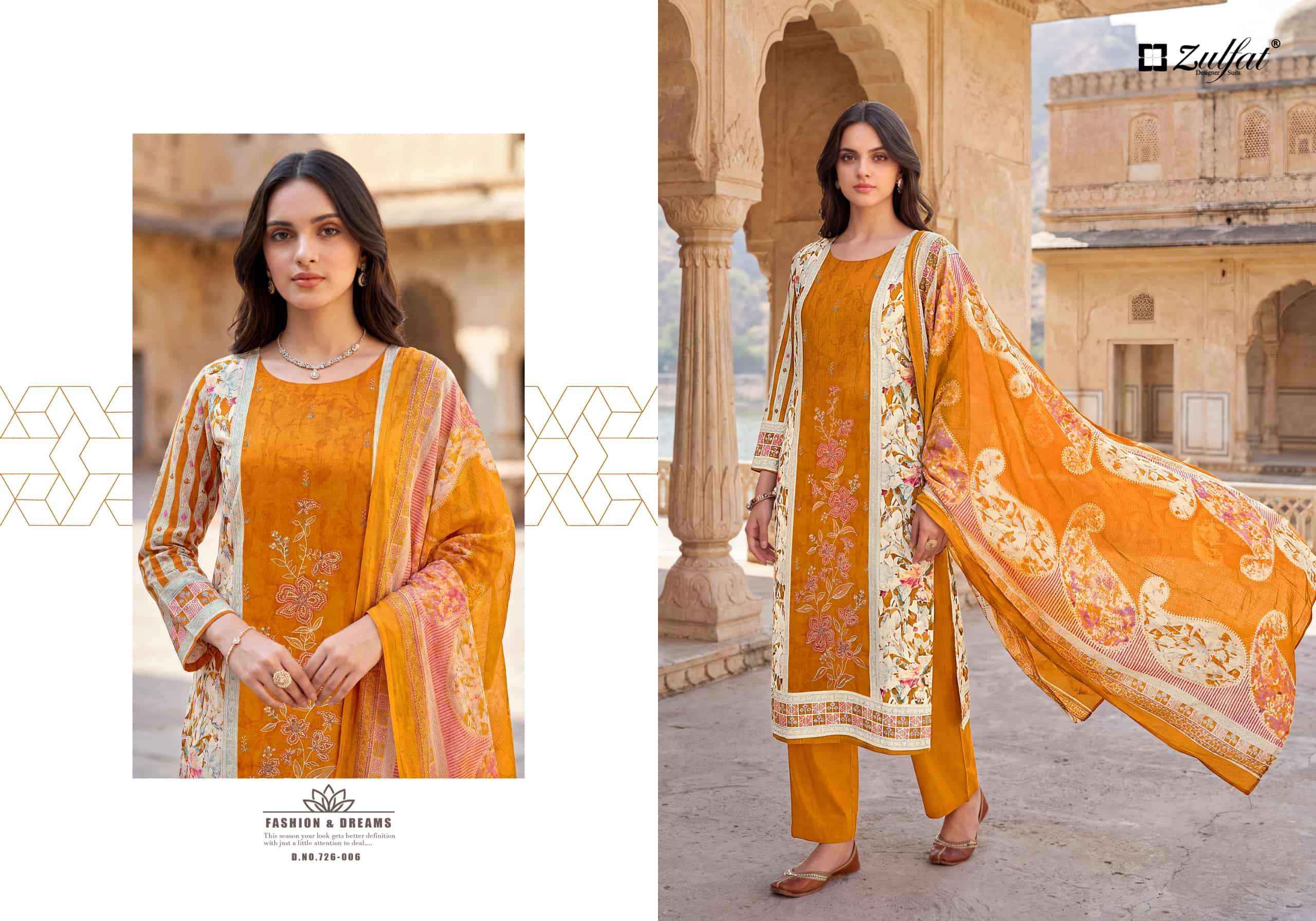 Zulfat Humraaz Jam Cotton Dress Material Wholesale Price 6 pcs Catalogue