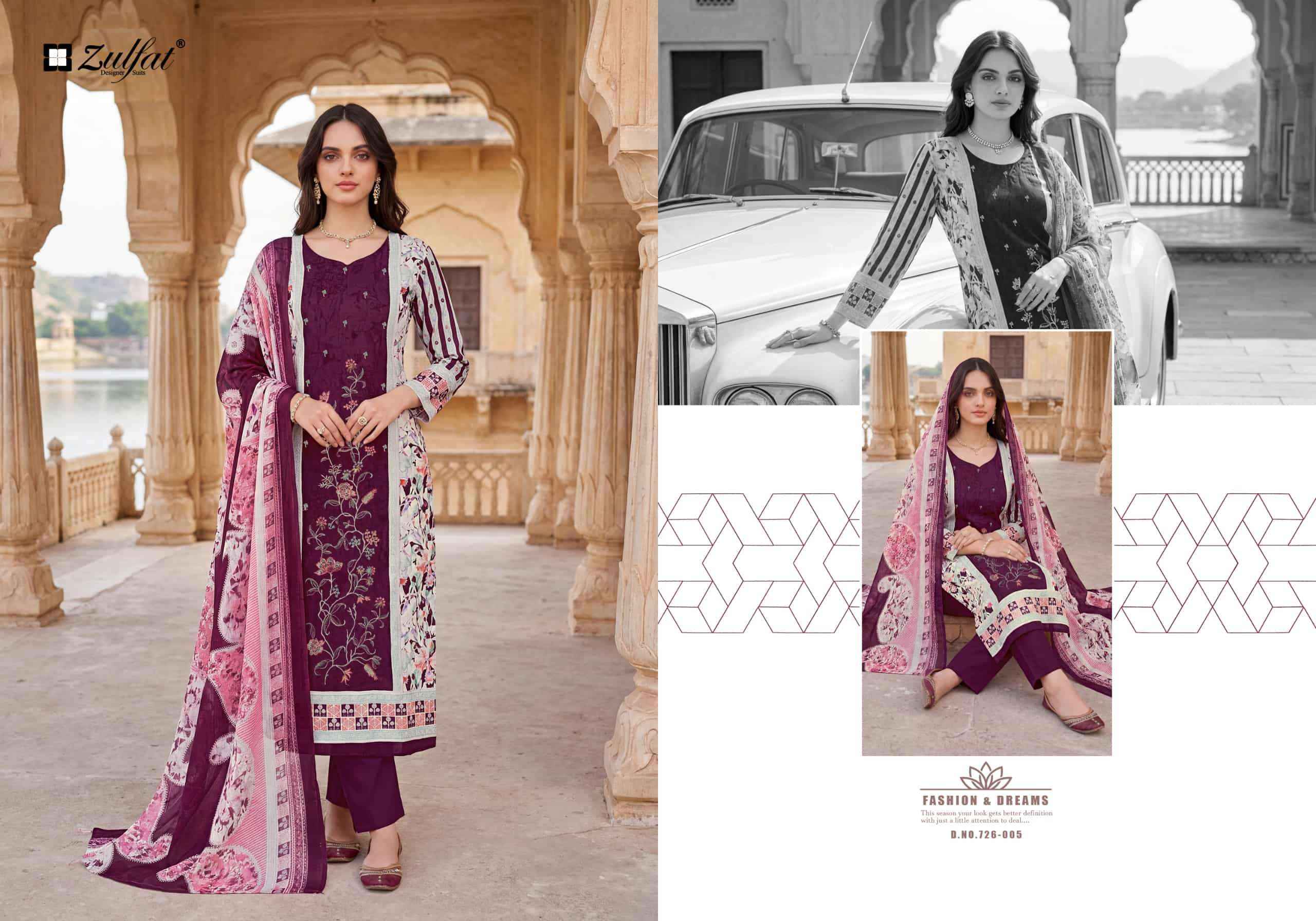 Zulfat Humraaz Jam Cotton Dress Material Wholesale Price 6 pcs Catalogue