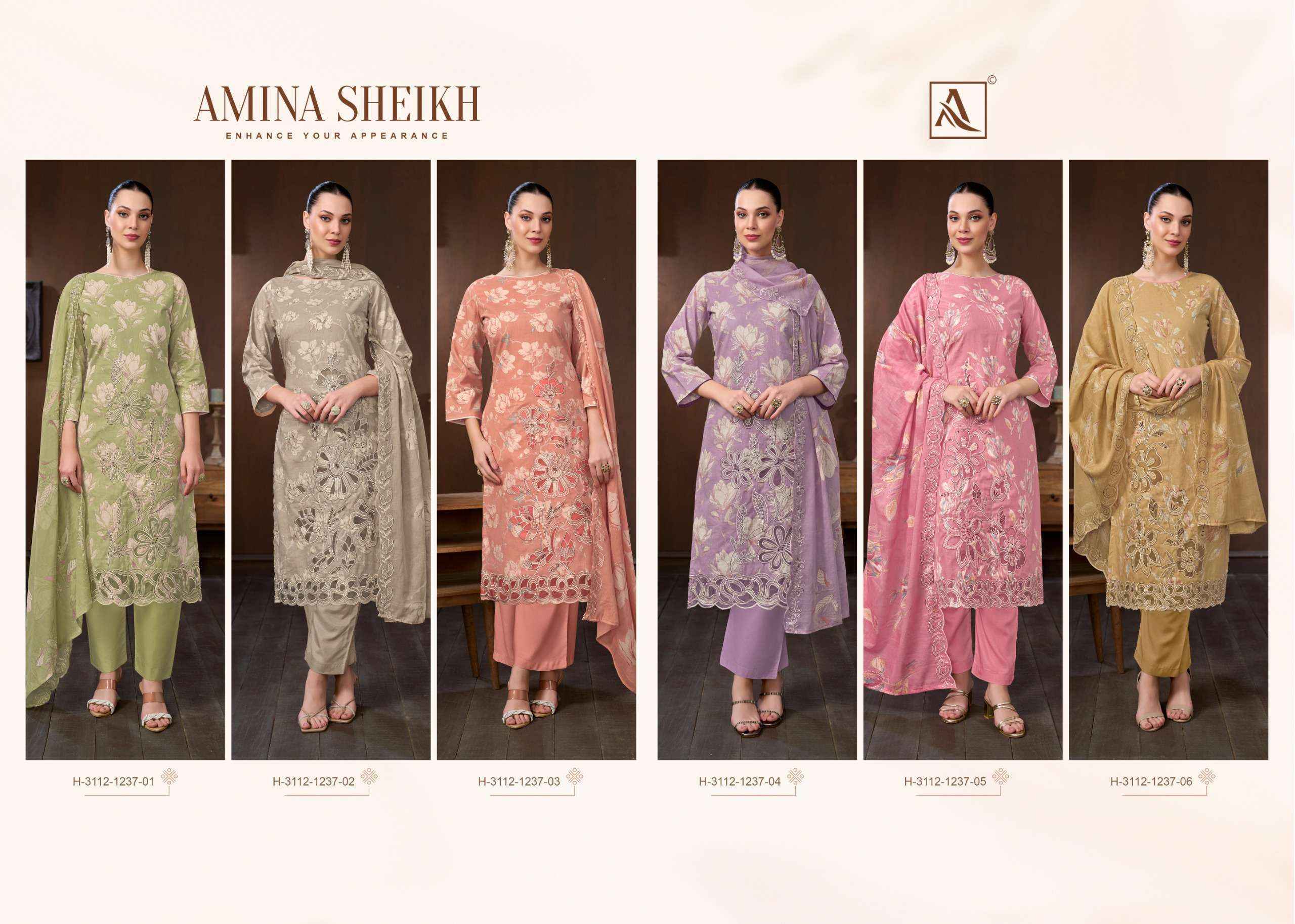 Alok Amina Sheikh Cambric Cotton Dress Material 6 pcs Catalog