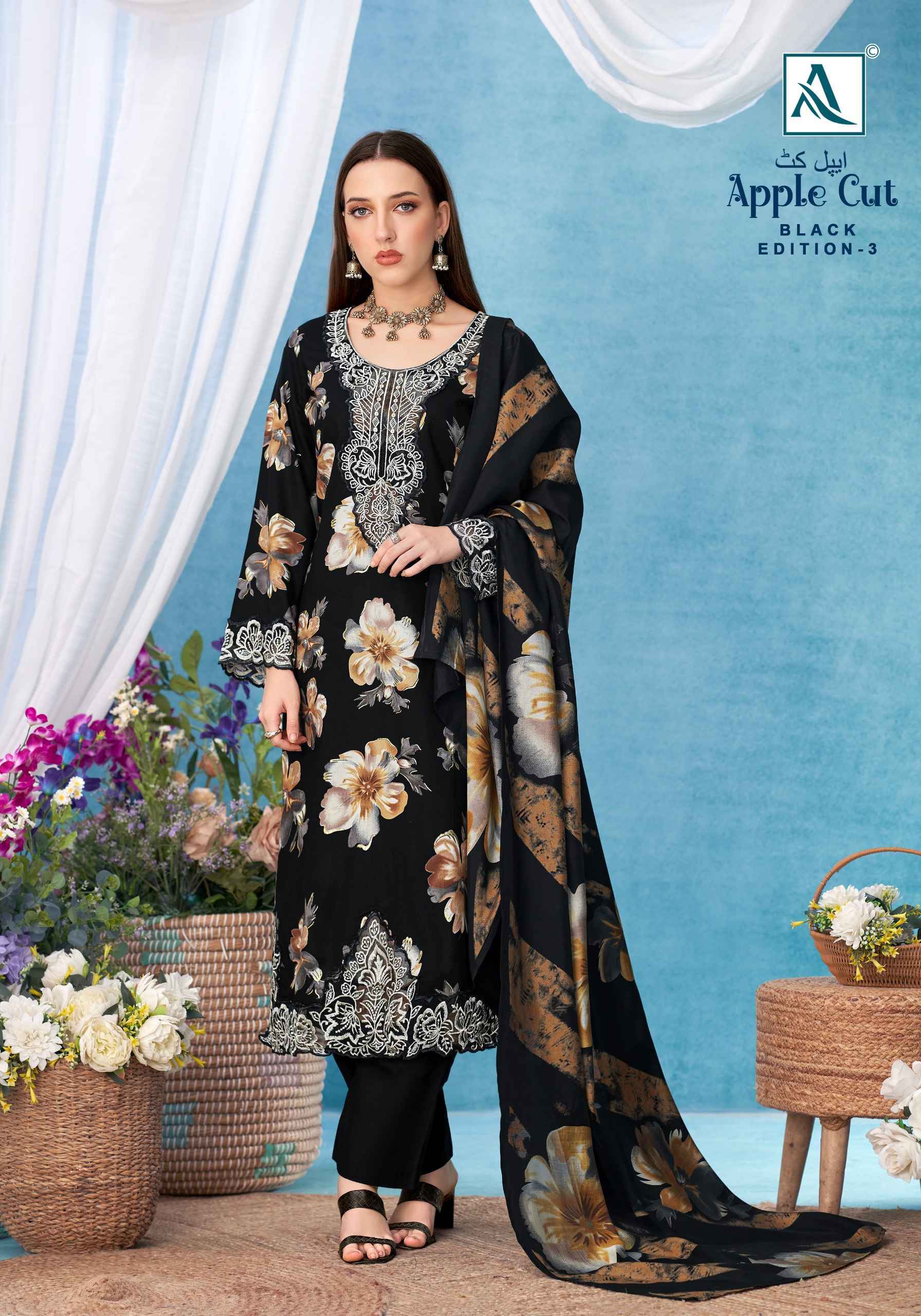 Alok Apple Cut Black Edition 3 Viscose Reyon Dress Material 6 pcs Catalog | Wholesale Factory