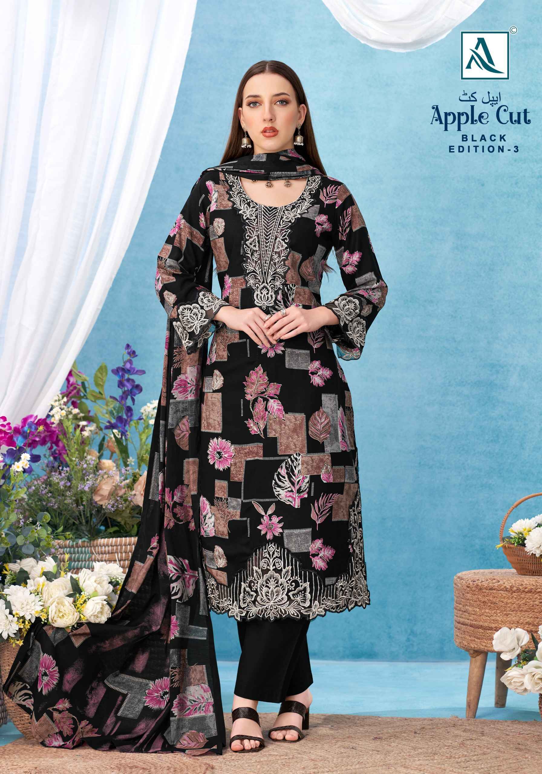 Alok Apple Cut Black Edition 3 Viscose Reyon Dress Material 6 pcs Catalog | Wholesale Factory