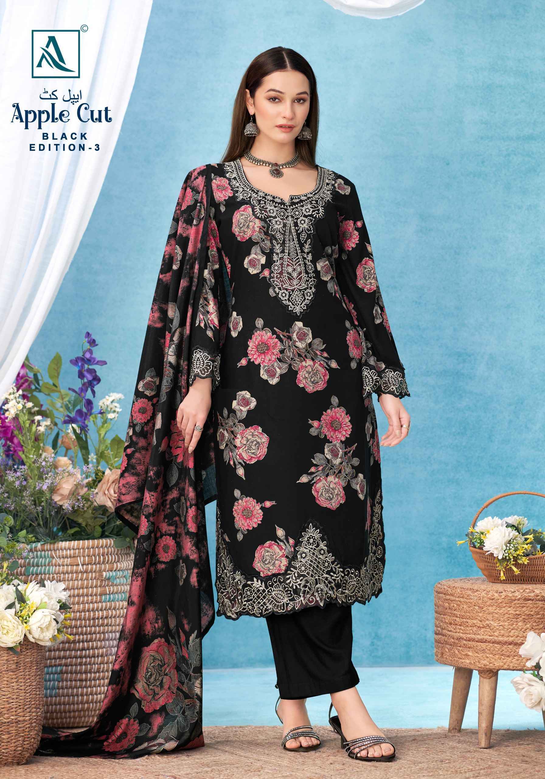 Alok Apple Cut Black Edition 3 Viscose Reyon Dress Material 6 pcs Catalog | Wholesale Factory