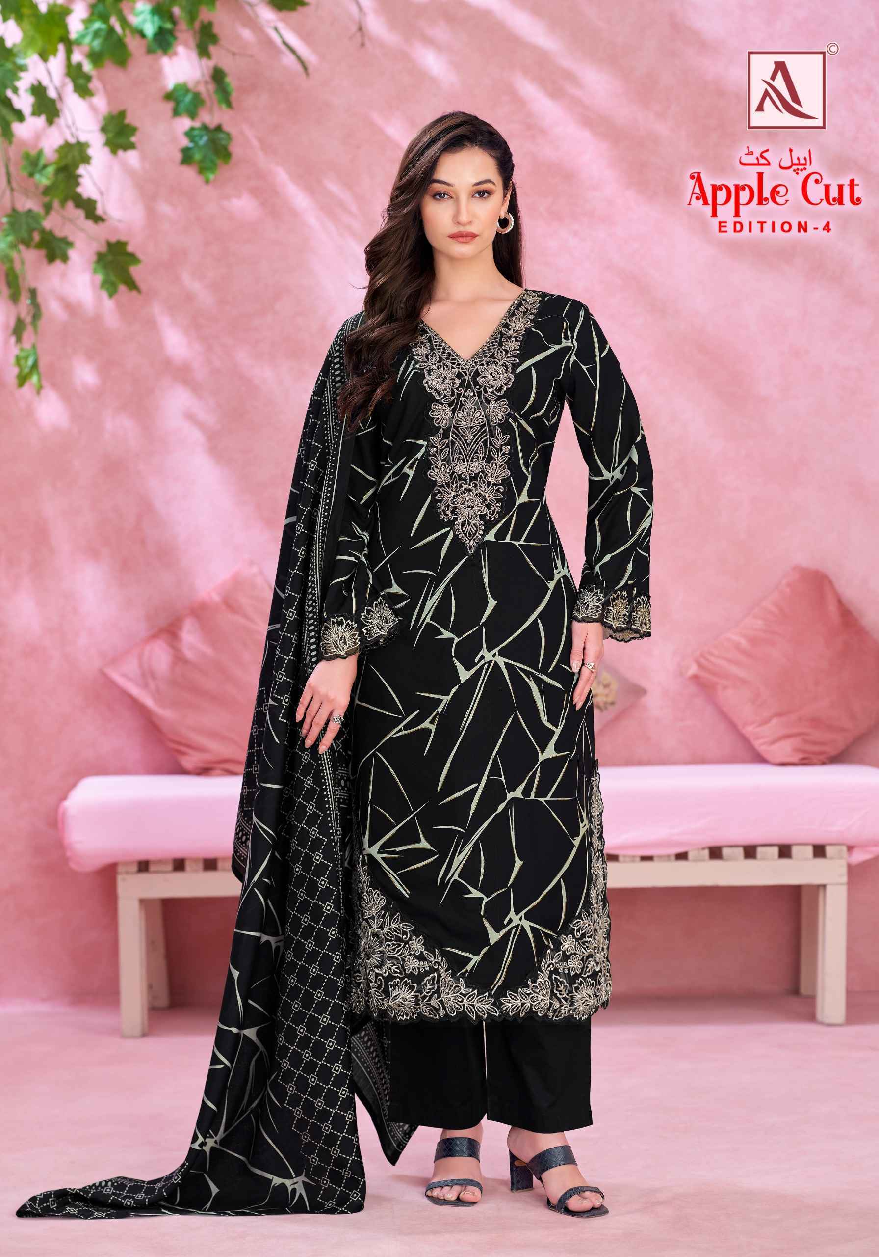 Alok Apple Cut Black Edition 4 Viscose Reyon Dress Material 6 pcs Catalog