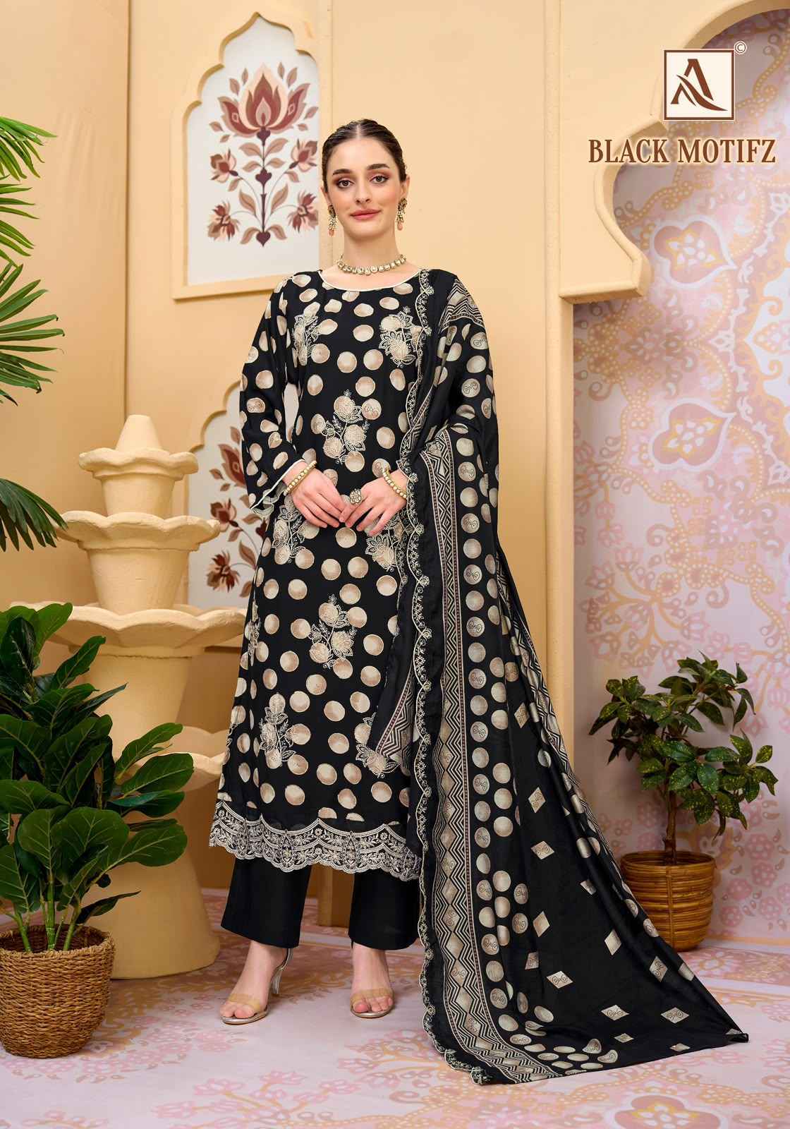 Alok Black Motifz Viscose Reyon Dress Materials 6 pcs Catalog