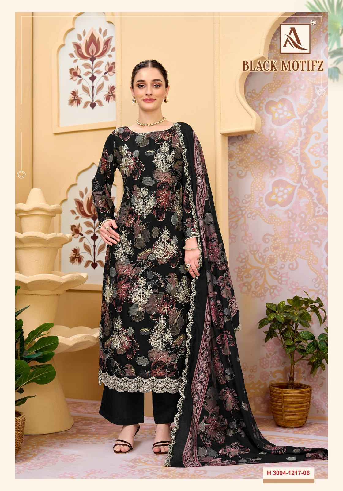 Alok Black Motifz Viscose Reyon Dress Materials 6 pcs Catalog