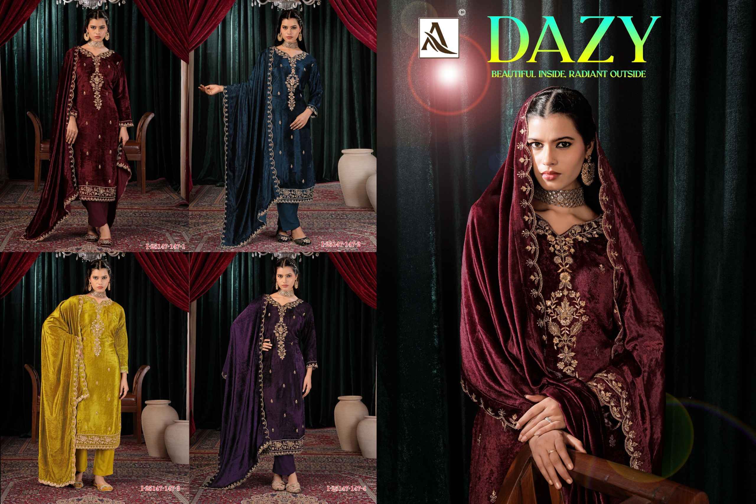 Alok Dazy Viscose Velvet Dress Material 4 pcs Catalog | Surat Wholesale Market