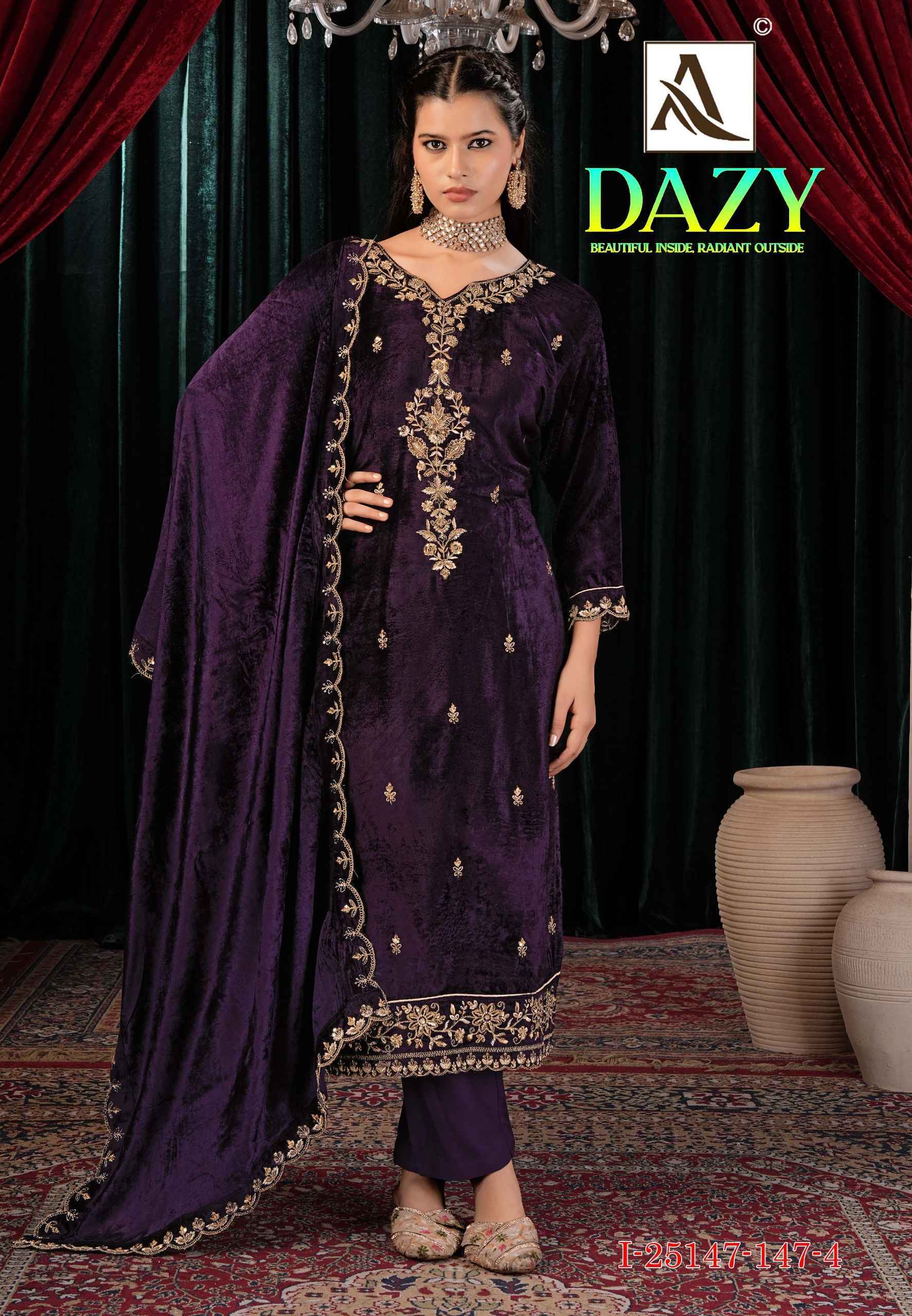 Alok Dazy Viscose Velvet Dress Material 4 pcs Catalog | Surat Wholesale Market