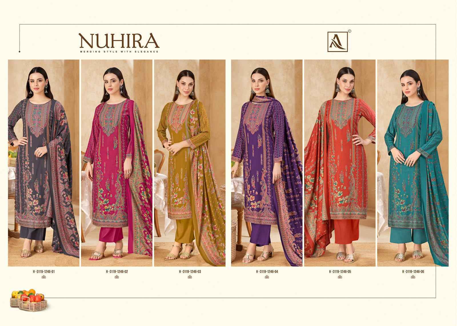 Alok Nuhira Viscose Pashmina Dress Material 6 pcs Catalogue | Surat Wholesaler