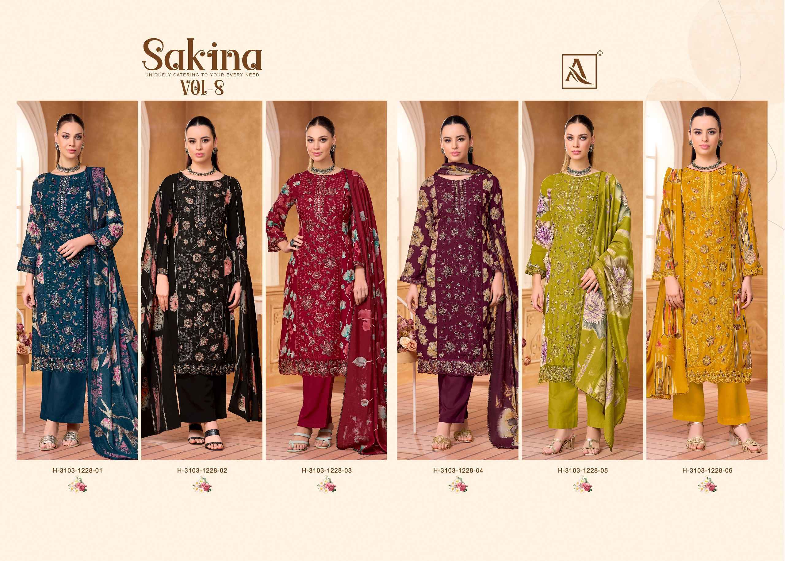 Alok Sakina Vol 8 Viscose Rayon Dress Material 6 pcs Catalog | factory direct wholesale