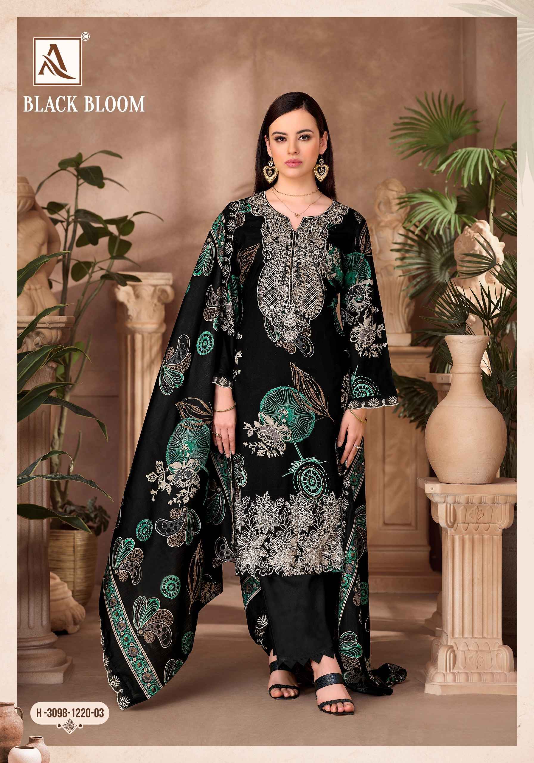Alok Suit Black Bloom Reyon Dress Material 6 pcs Catalog