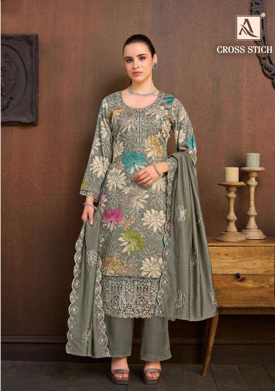 Alok Suit Cross Stich Pure Zam Dress Material 4 Pcs Catalog