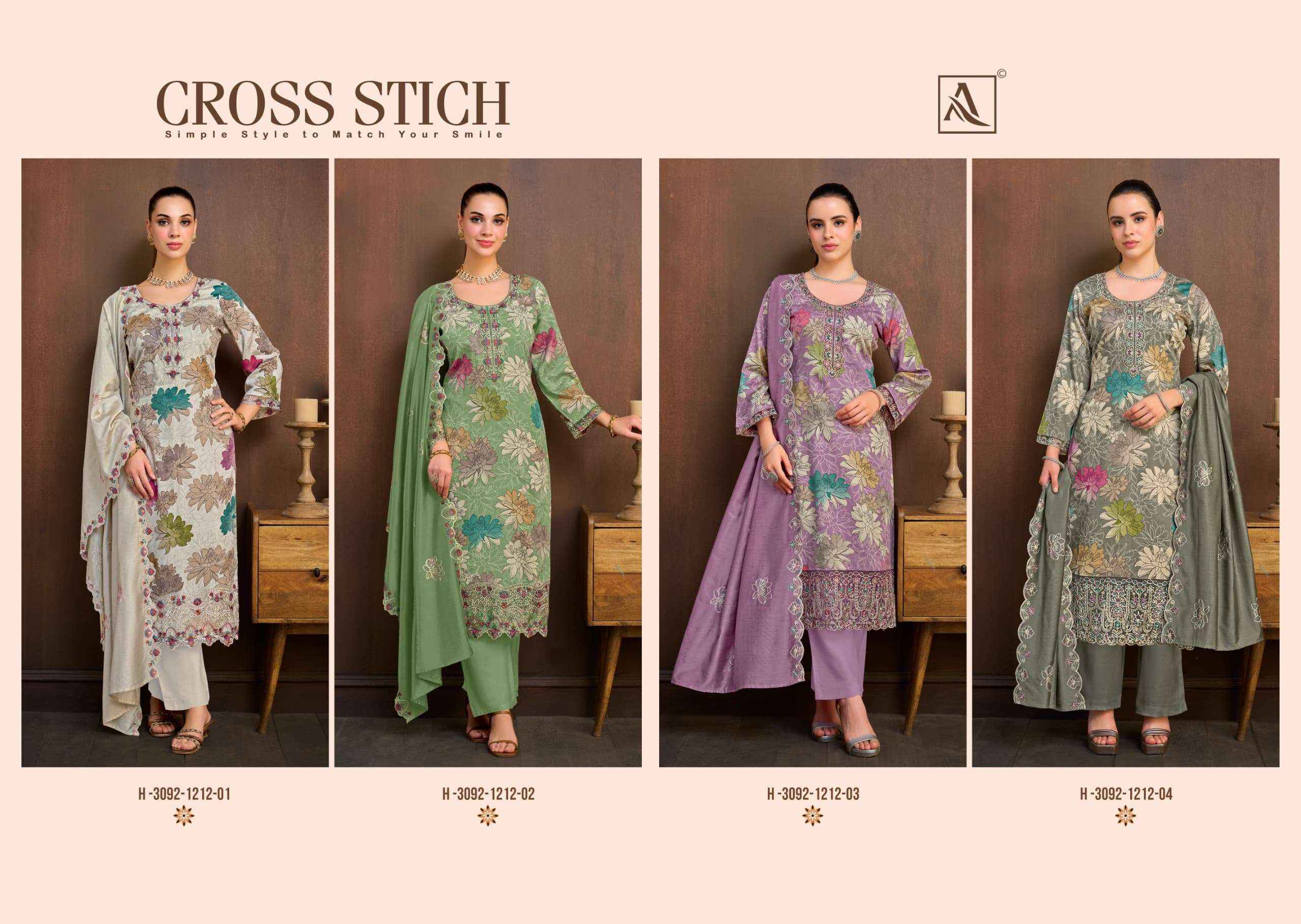 Alok Suit Cross Stich Pure Zam Dress Material 4 Pcs Catalog