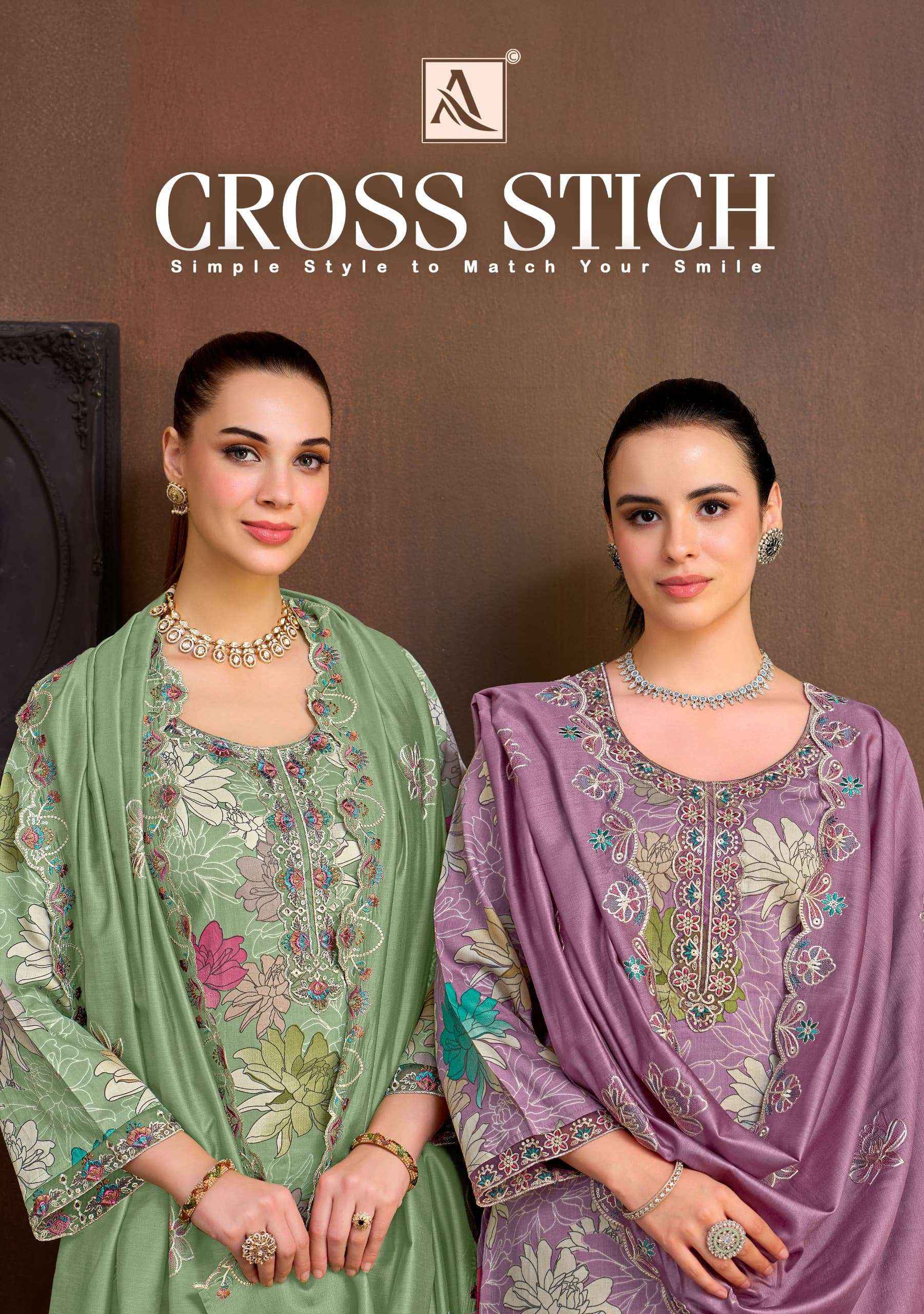 Alok Suit Cross Stich Pure Zam Dress Material 4 Pcs Catalog