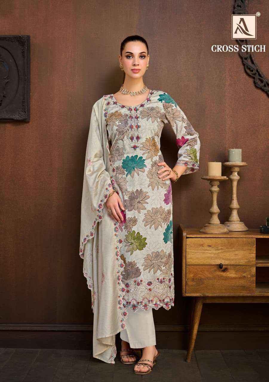 Alok Suit Cross Stich Pure Zam Dress Material 4 Pcs Catalog