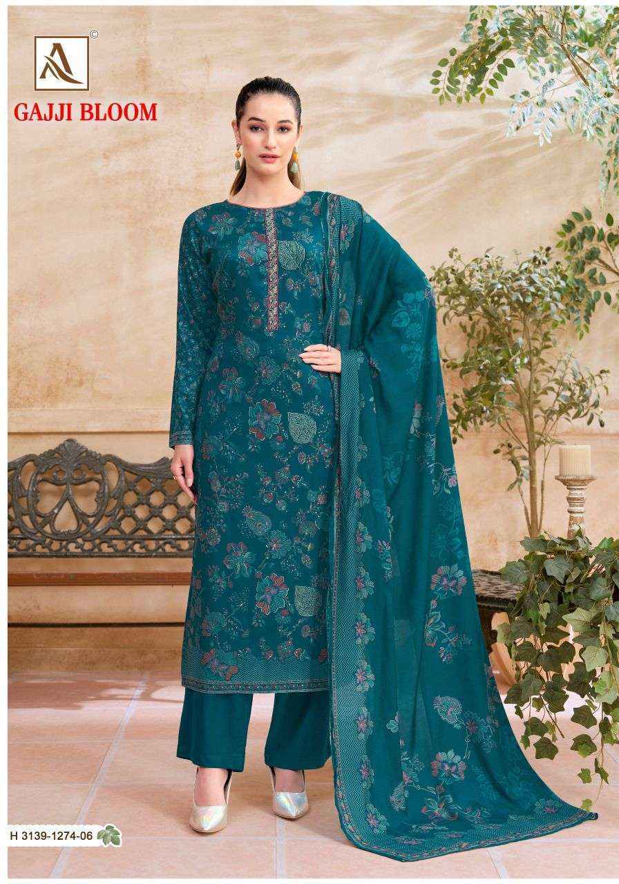 Alok Suit Gajji Bloom Viscose Pashmina Salwar Suits 6 Pcs Catalog