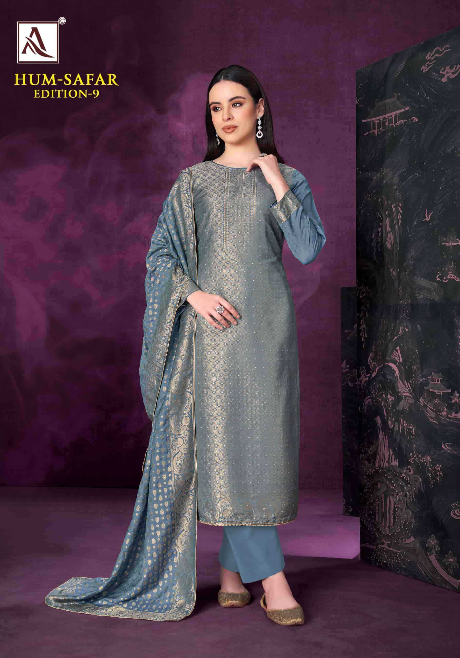 Alok Suit Hum Safar Edition 9 Designer Jacquard Suit Catalog Dealers 6 Pcs Catalog 