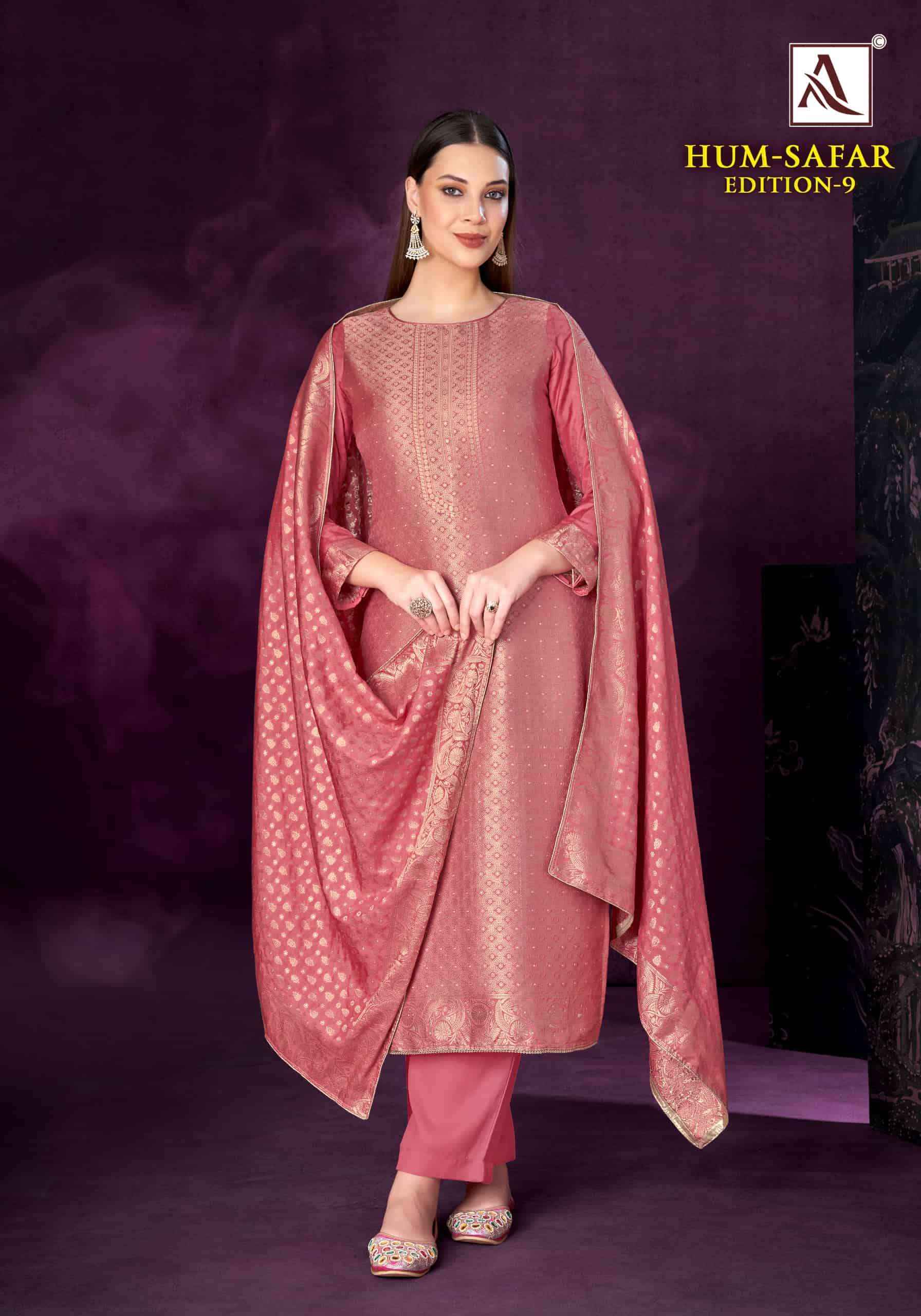 Alok Suit Hum Safar Edition 9 Designer Jacquard Suit Catalog Dealers 6 Pcs Catalog 