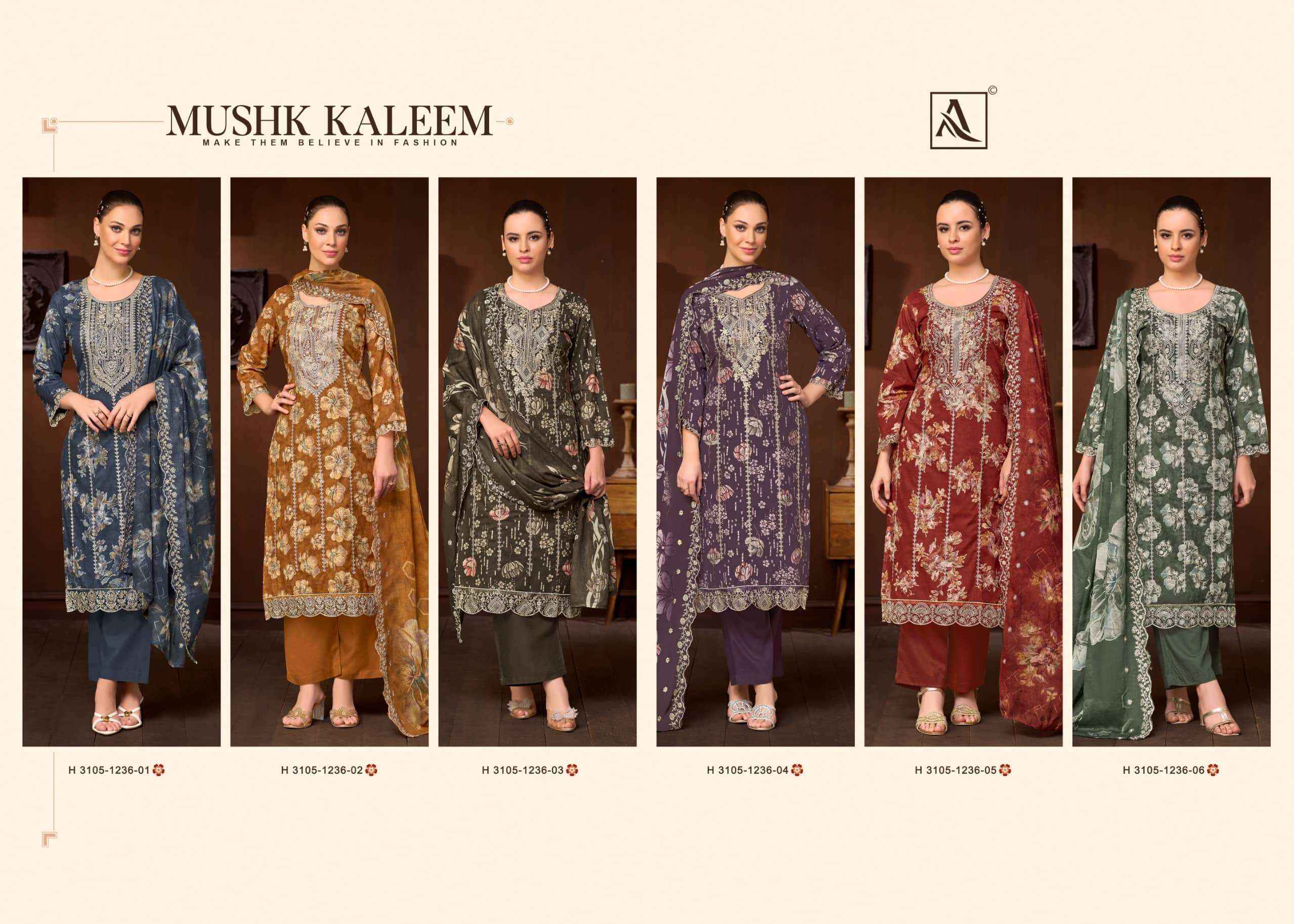 Alok Suit Mushk Kaleem Pure Cambric Dress Material 6 Pcs Catalog