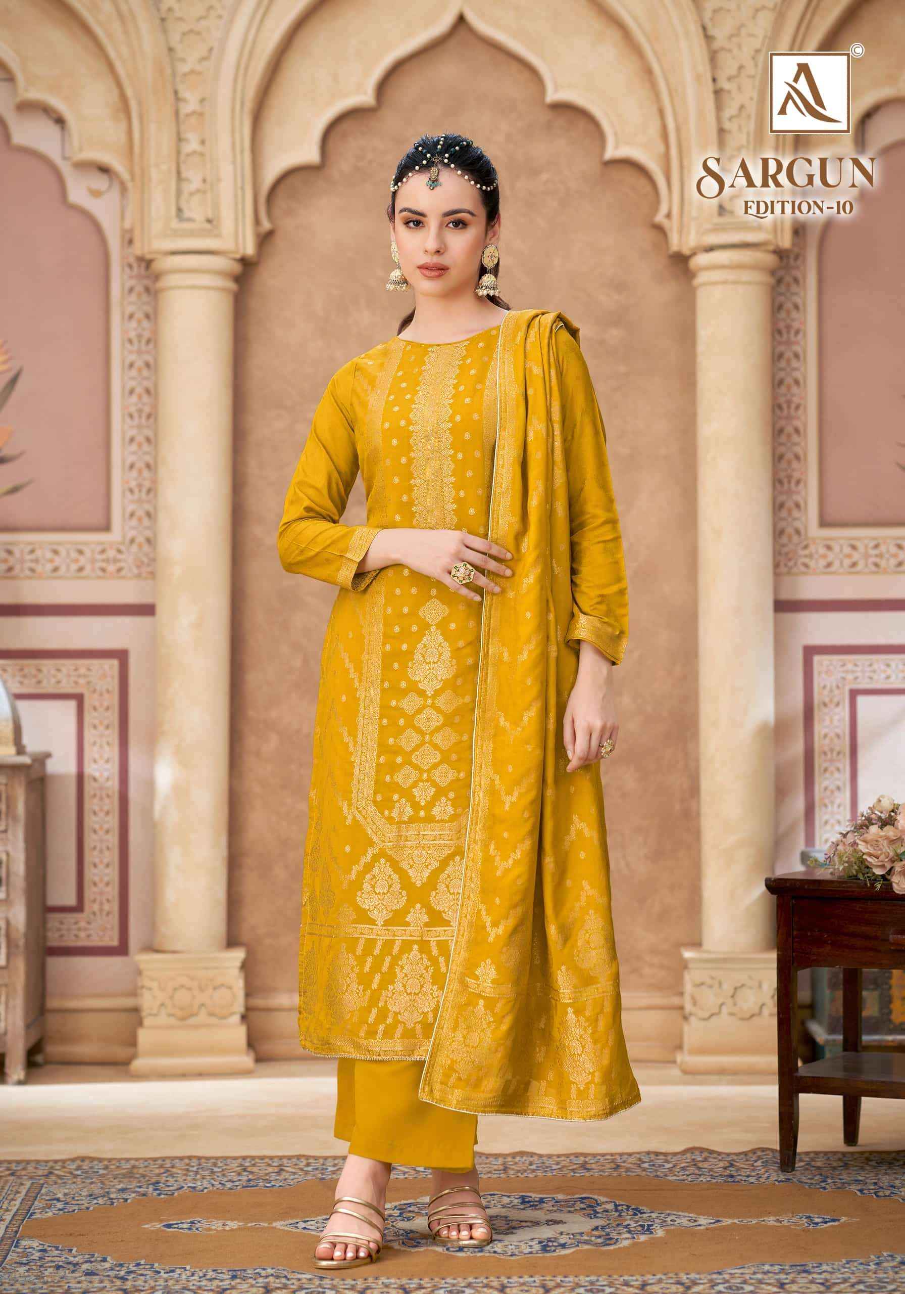 Alok Suit Sargun Edition 10 Designer Muslin Jacquard Dress Material 6 Pcs Catalog 