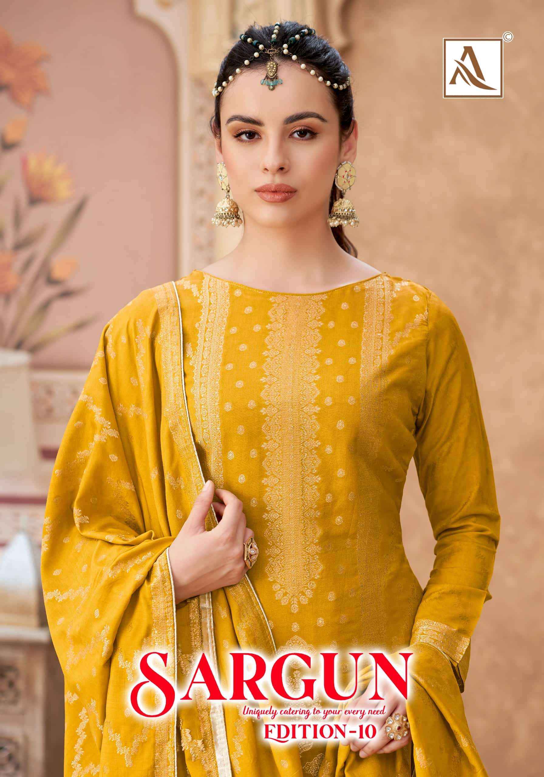Alok Suit Sargun Edition 10 Designer Muslin Jacquard Dress Material 6 Pcs Catalog 