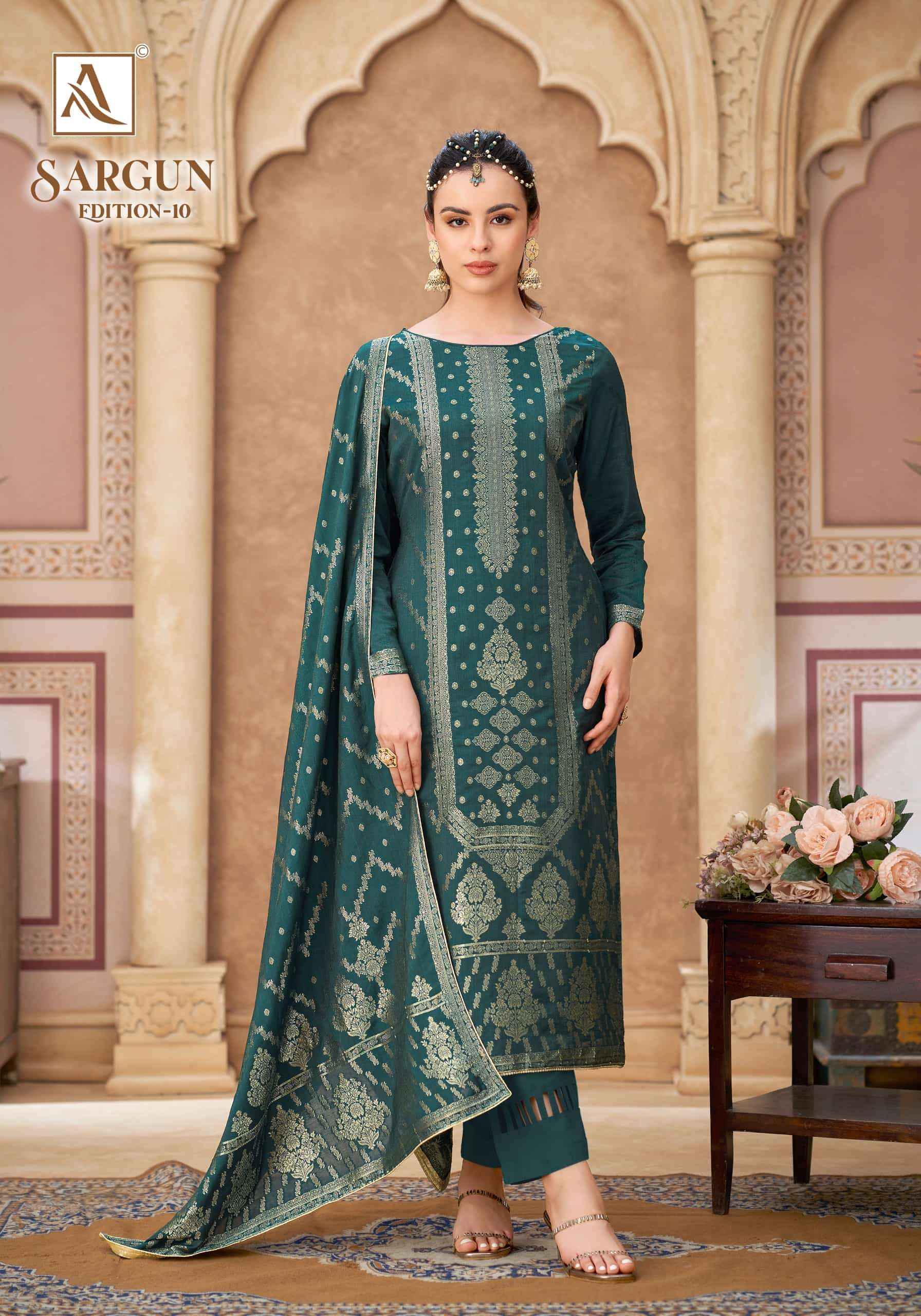 Alok Suit Sargun Edition 10 Designer Muslin Jacquard Dress Material 6 Pcs Catalog 